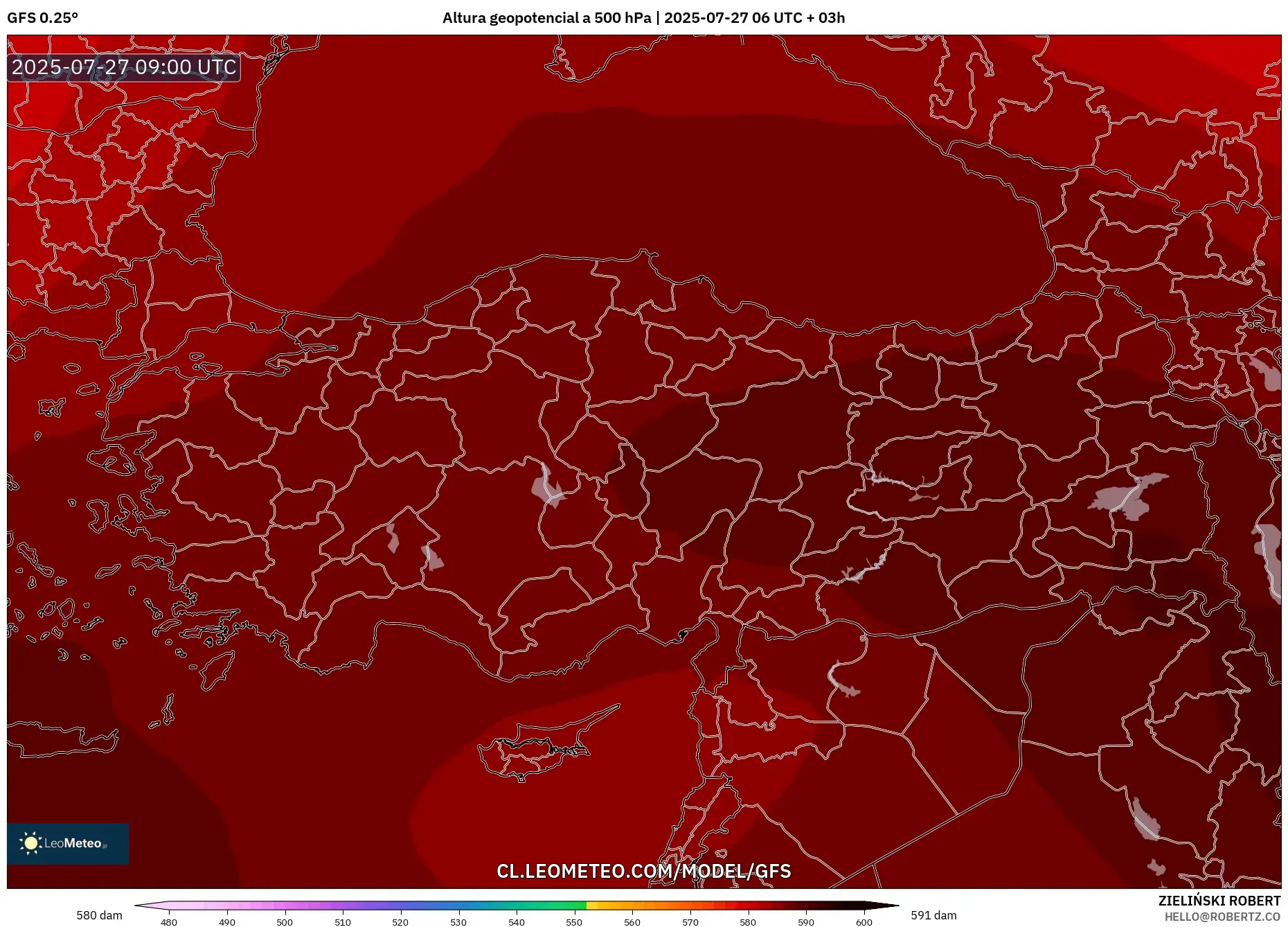 GFS model - Turquía, Altura geopotencial a 500 hPa GFS model - Turquía, Altura geopotencial a 500 hPa