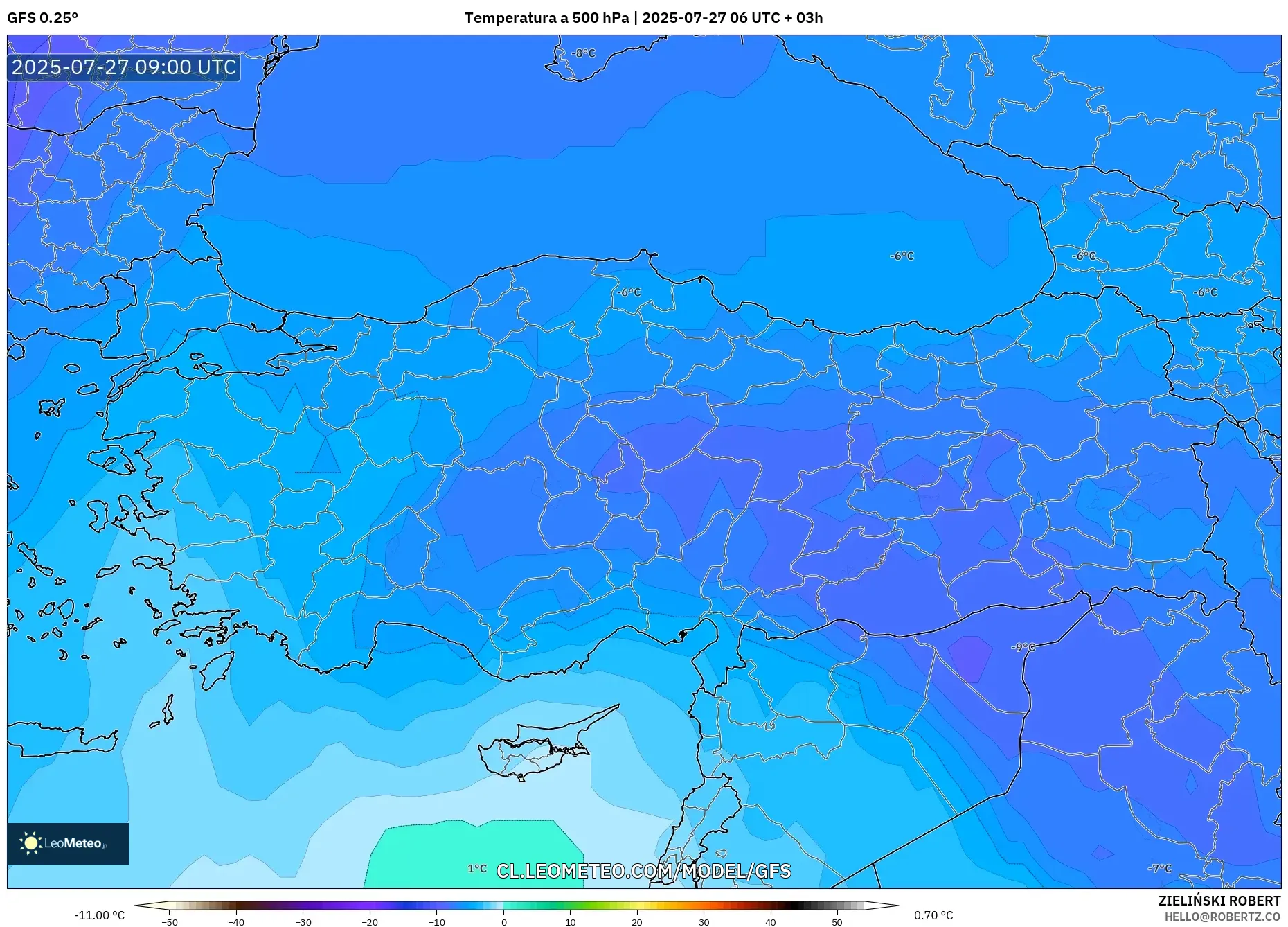 GFS model - Turquía, Temperatura a 500 hPa GFS model - Turquía, Temperatura a 500 hPa