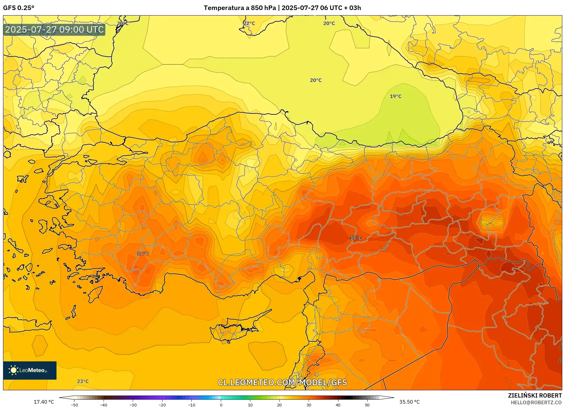 GFS model - Turquía, Temperatura a 850 hPa GFS model - Turquía, Temperatura a 850 hPa