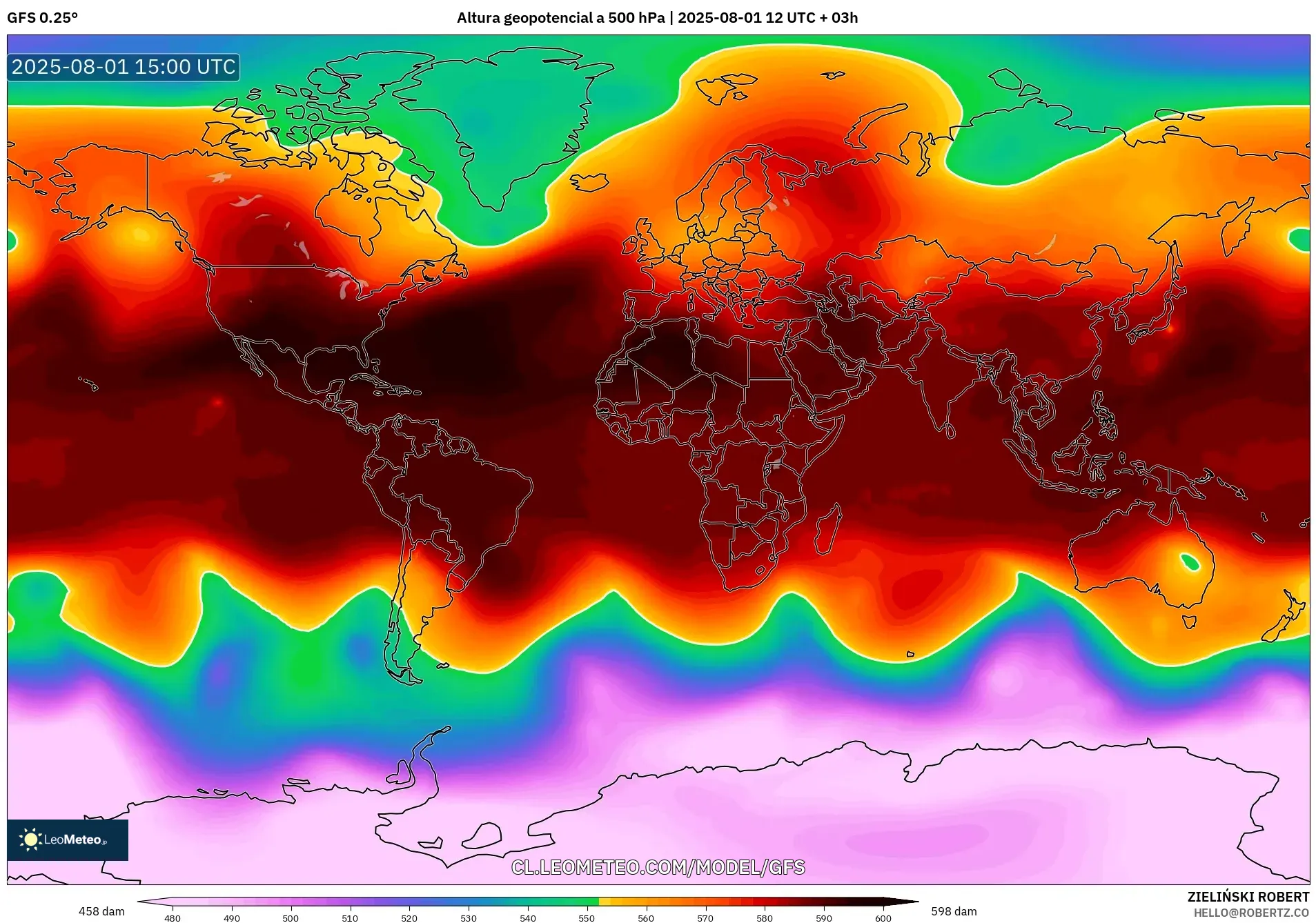 GFS model - Mundo, Altura geopotencial a 500 hPa GFS model - Mundo, Altura geopotencial a 500 hPa