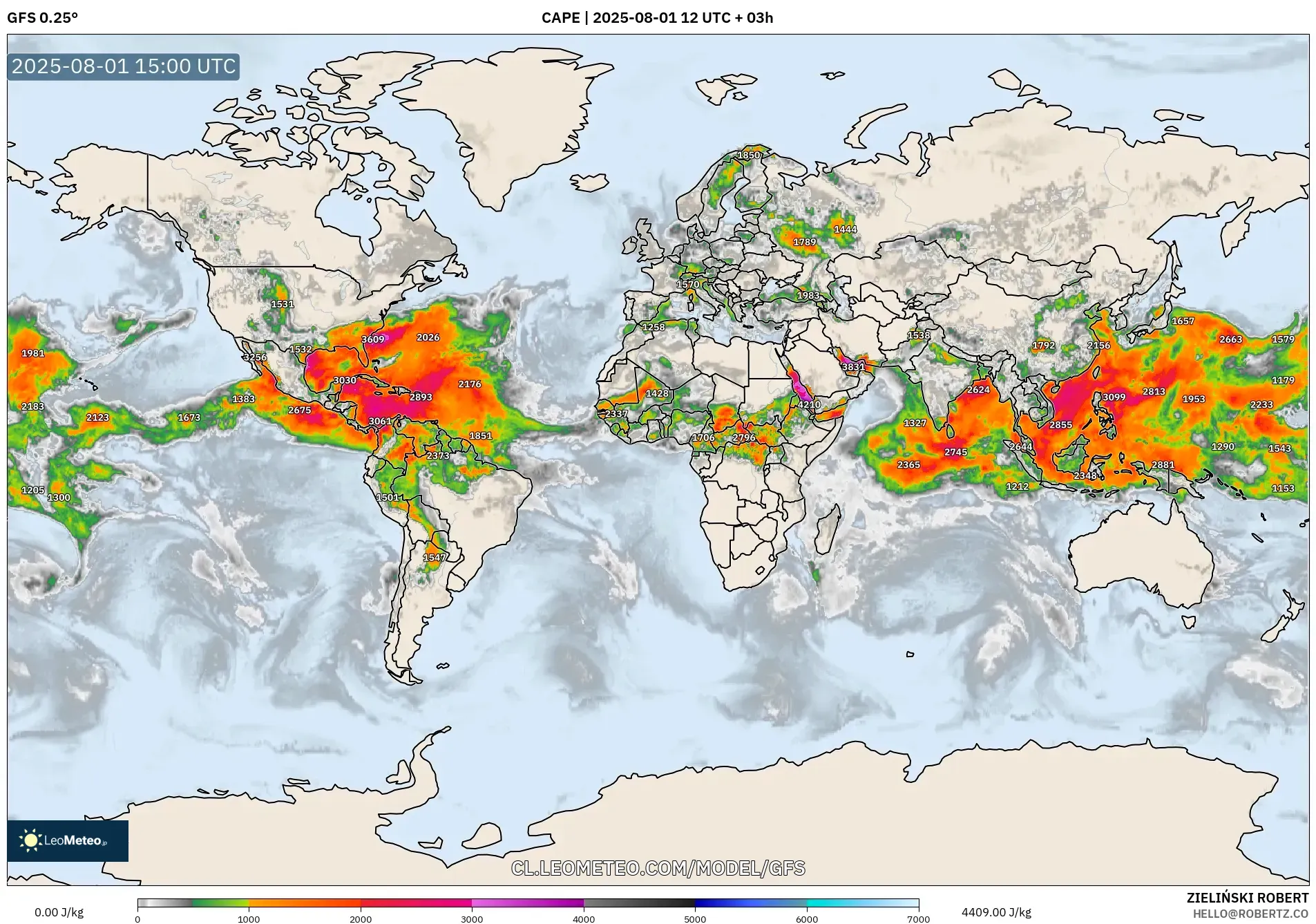 GFS model - Mundo, CAPE GFS model - Mundo, CAPE