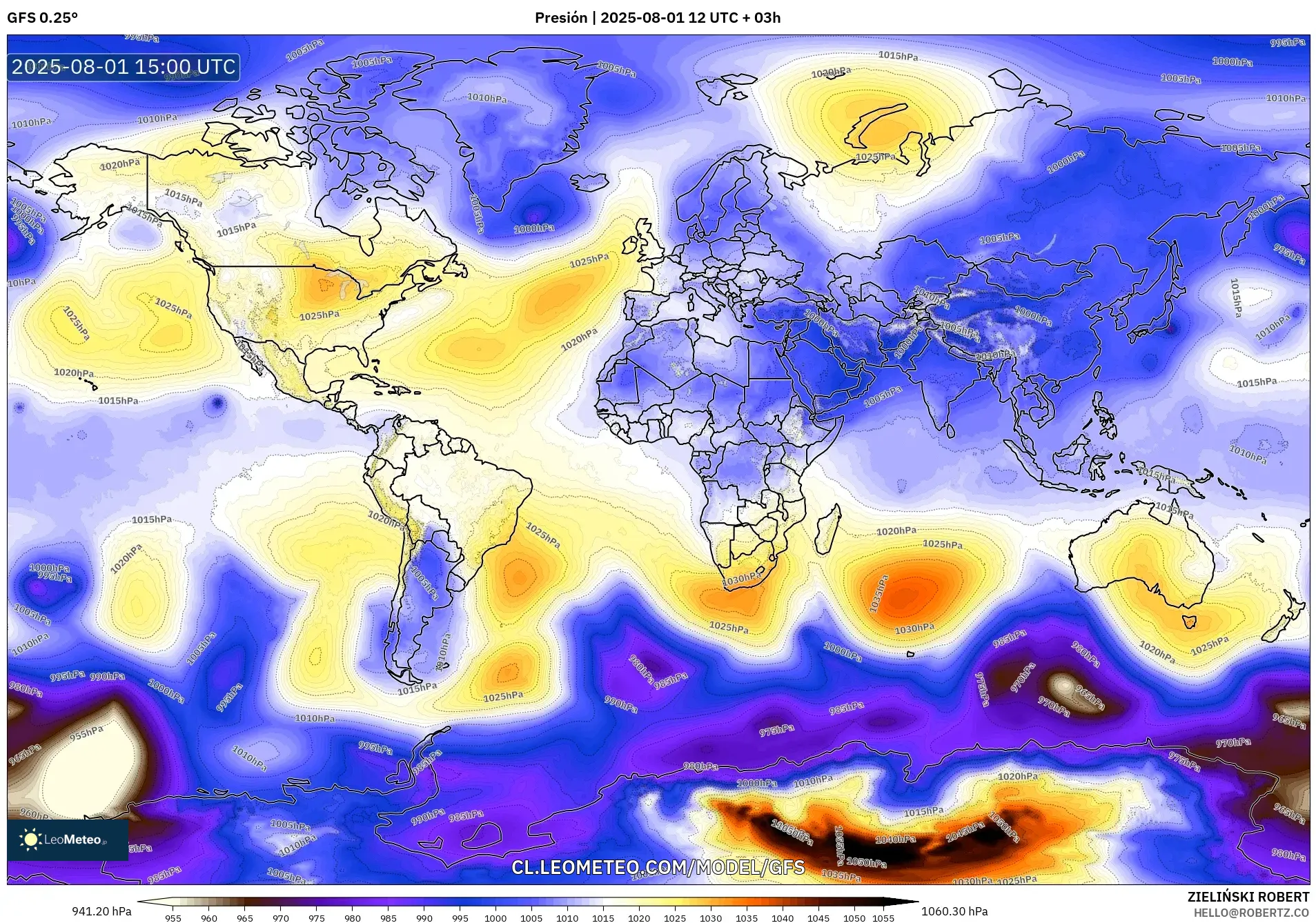 GFS model - Mundo, Presión GFS model - Mundo, Presión