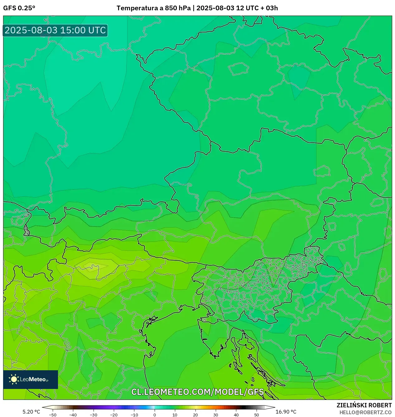 GFS model - Austria, Temperatura a 850 hPa GFS model - Austria, Temperatura a 850 hPa