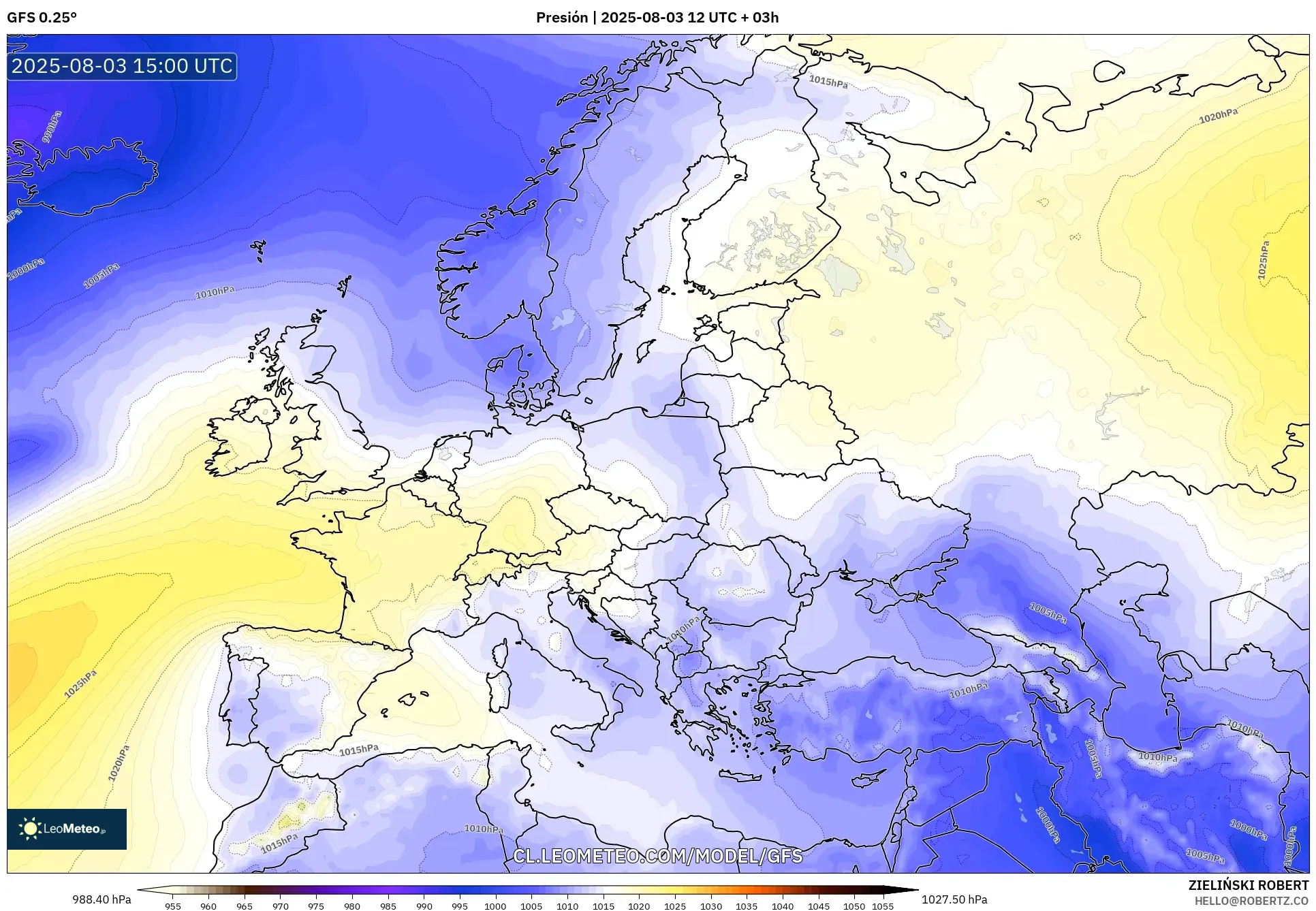 GFS model - Europa, Presión