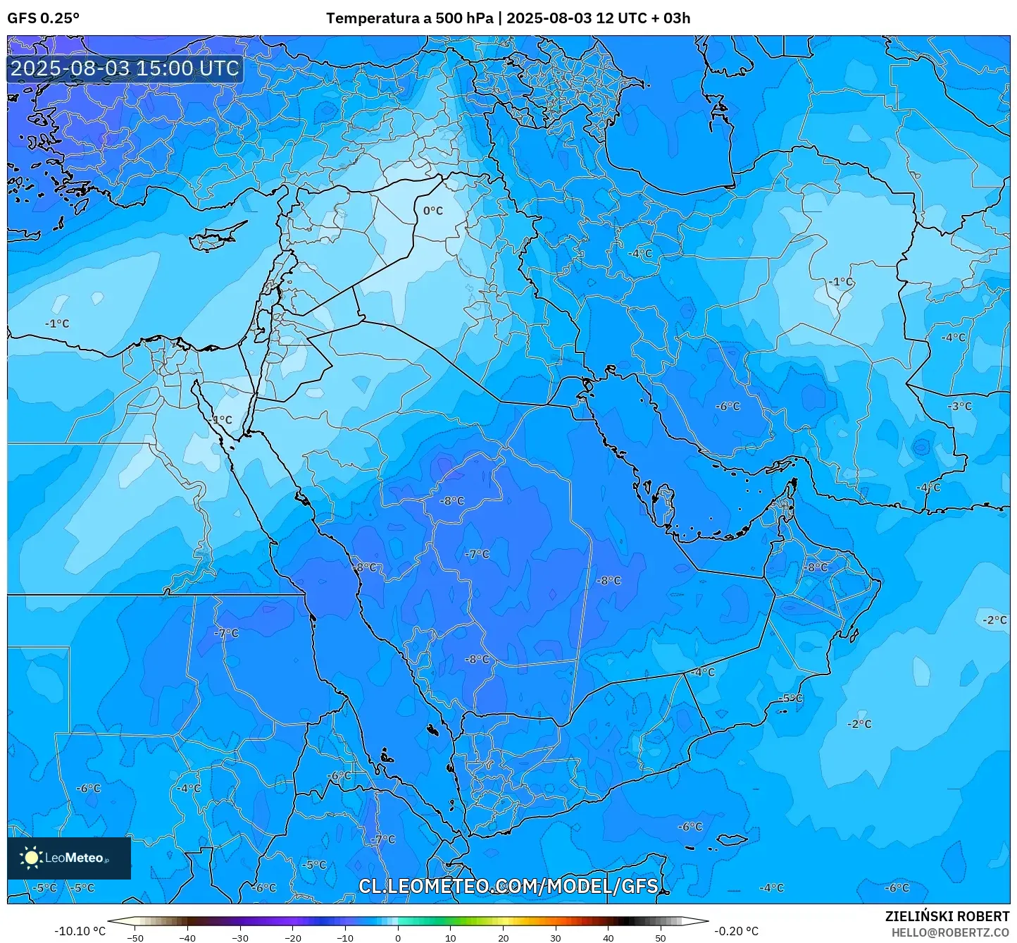 GFS model - Oriente Medio, Temperatura a 500 hPa