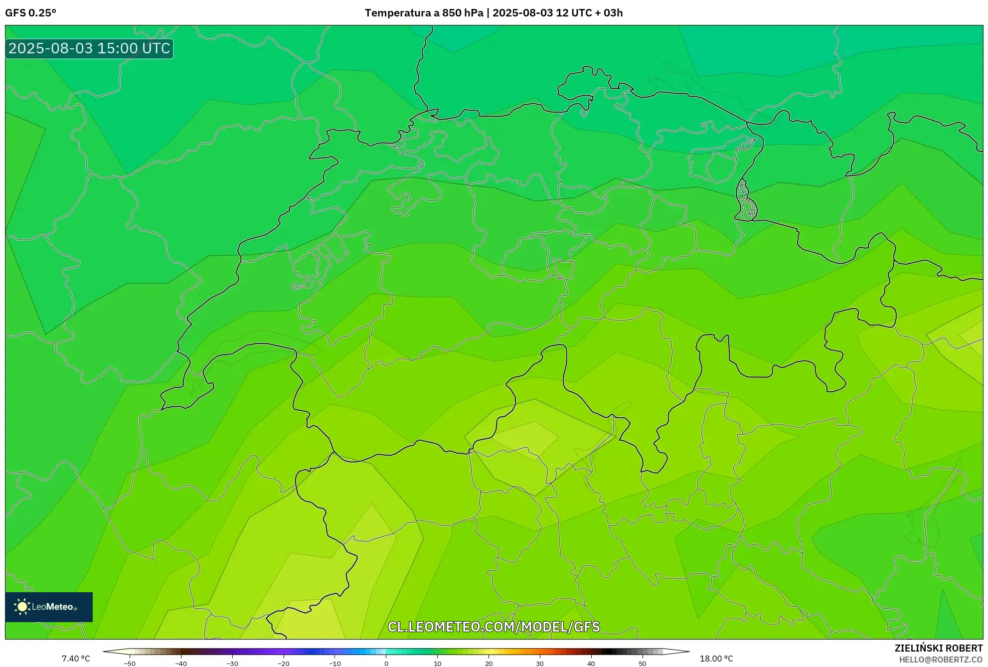 GFS model - Suiza, Temperatura a 850 hPa