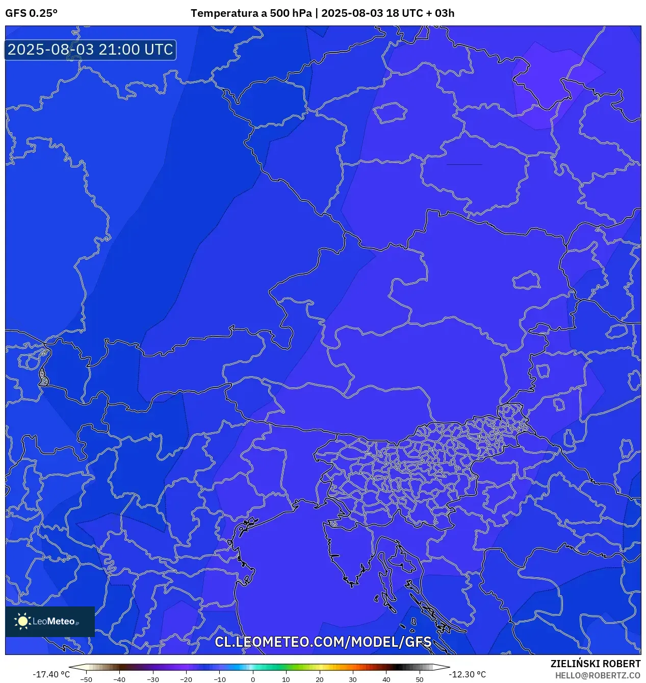 GFS model - Austria, Temperatura a 500 hPa