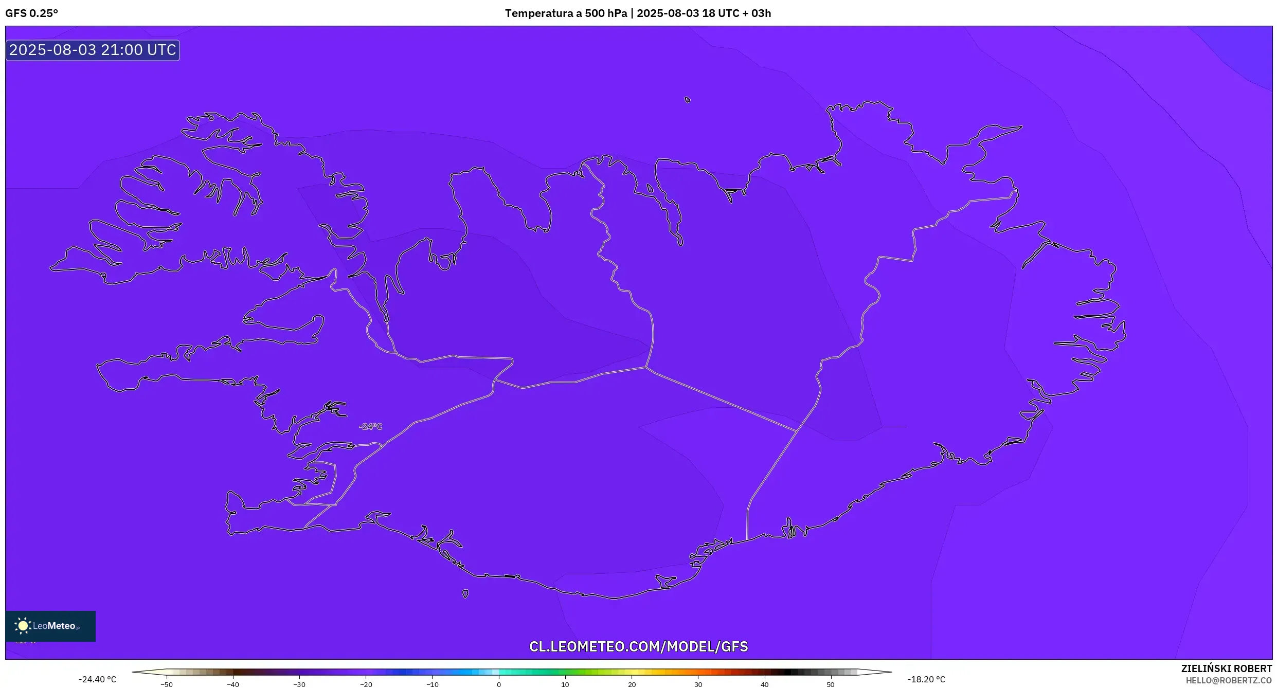 GFS model - Islandia, Temperatura a 500 hPa GFS model - Islandia, Temperatura a 500 hPa