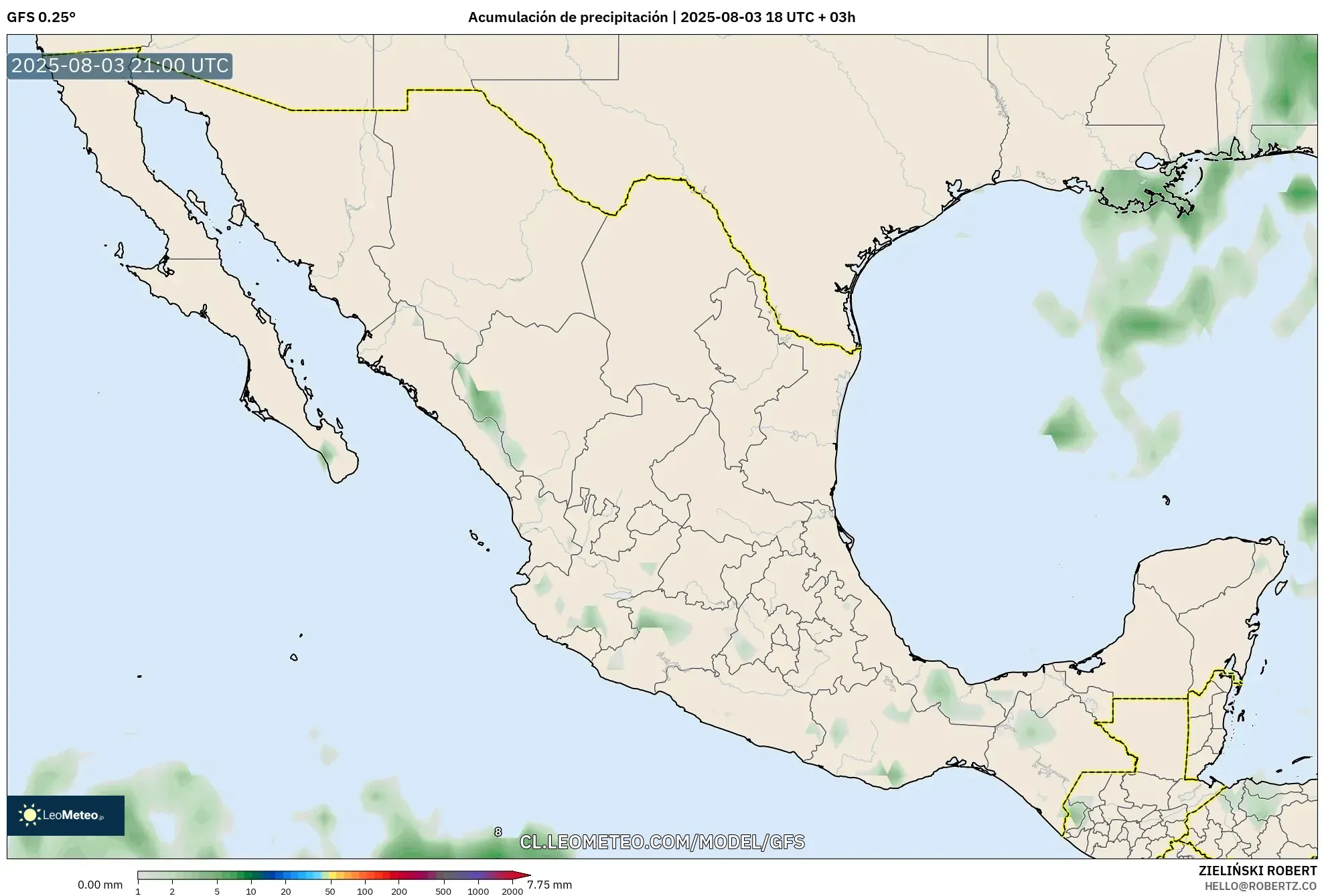 GFS model - México, Acumulación de precipitación