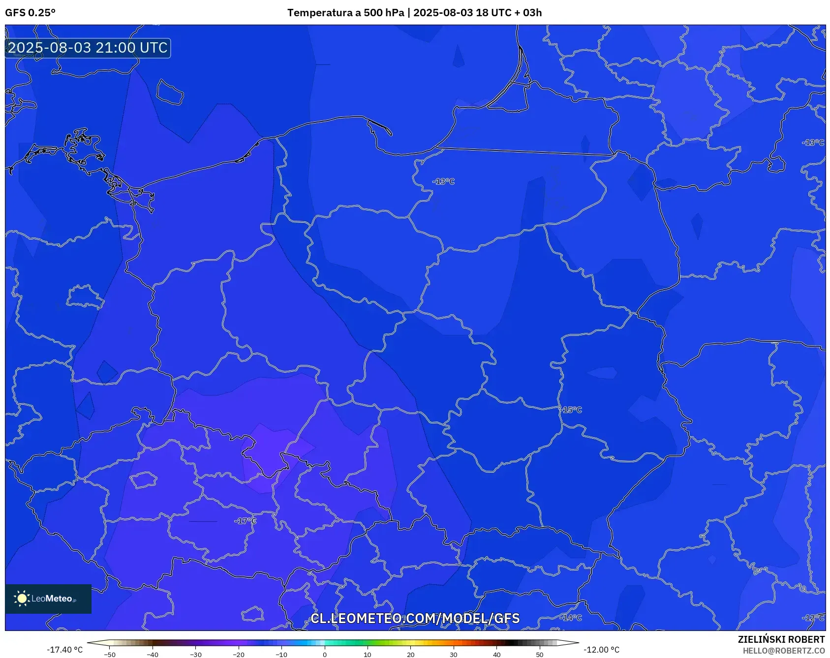 GFS model - Polonia, Temperatura a 500 hPa