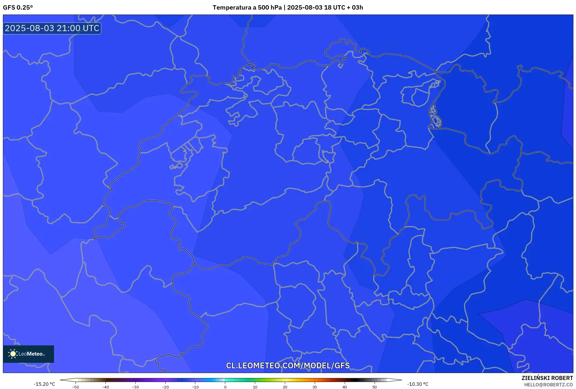 GFS model - Suiza, Temperatura a 500 hPa