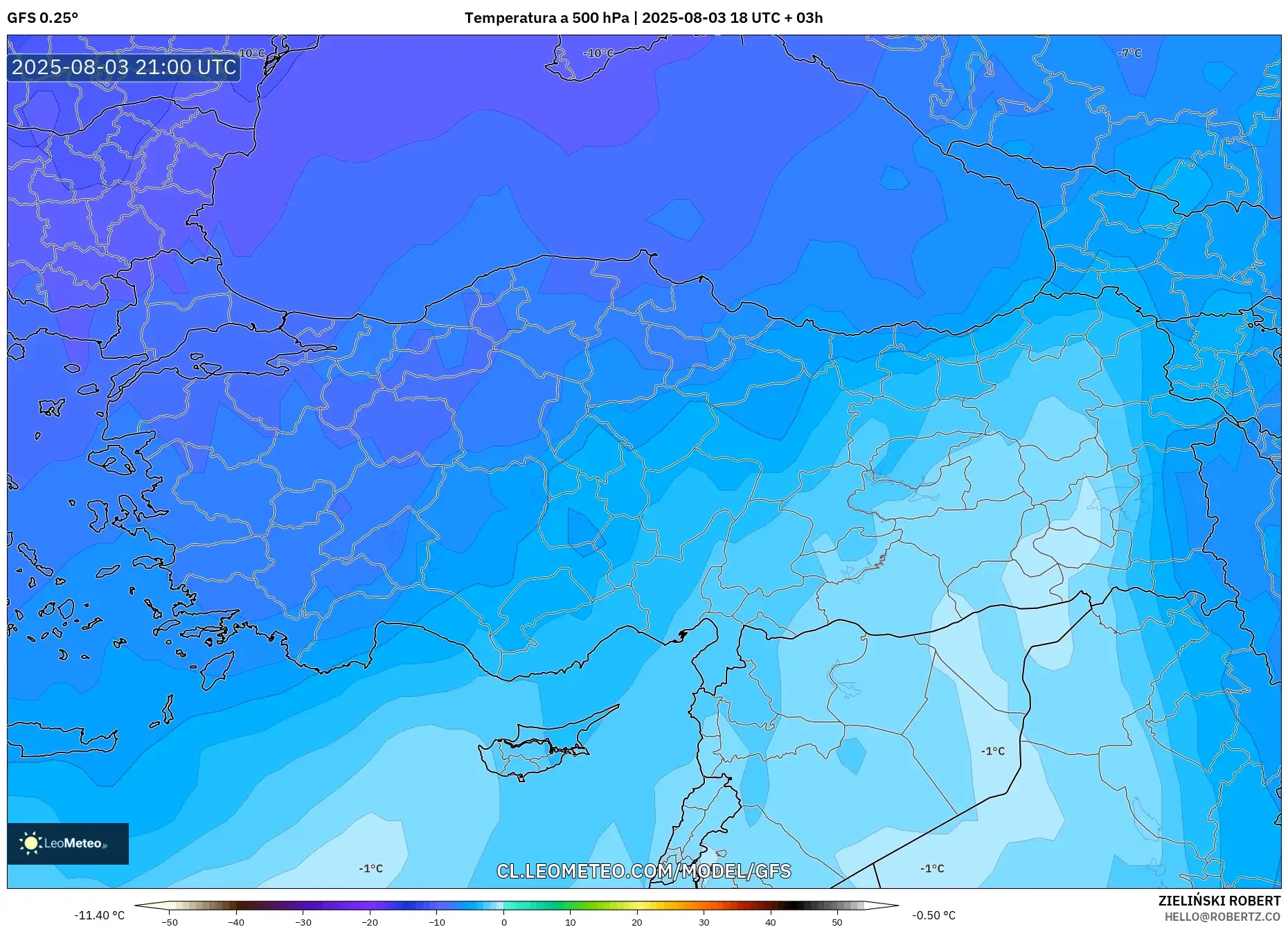 GFS model - Turquía, Temperatura a 500 hPa GFS model - Turquía, Temperatura a 500 hPa