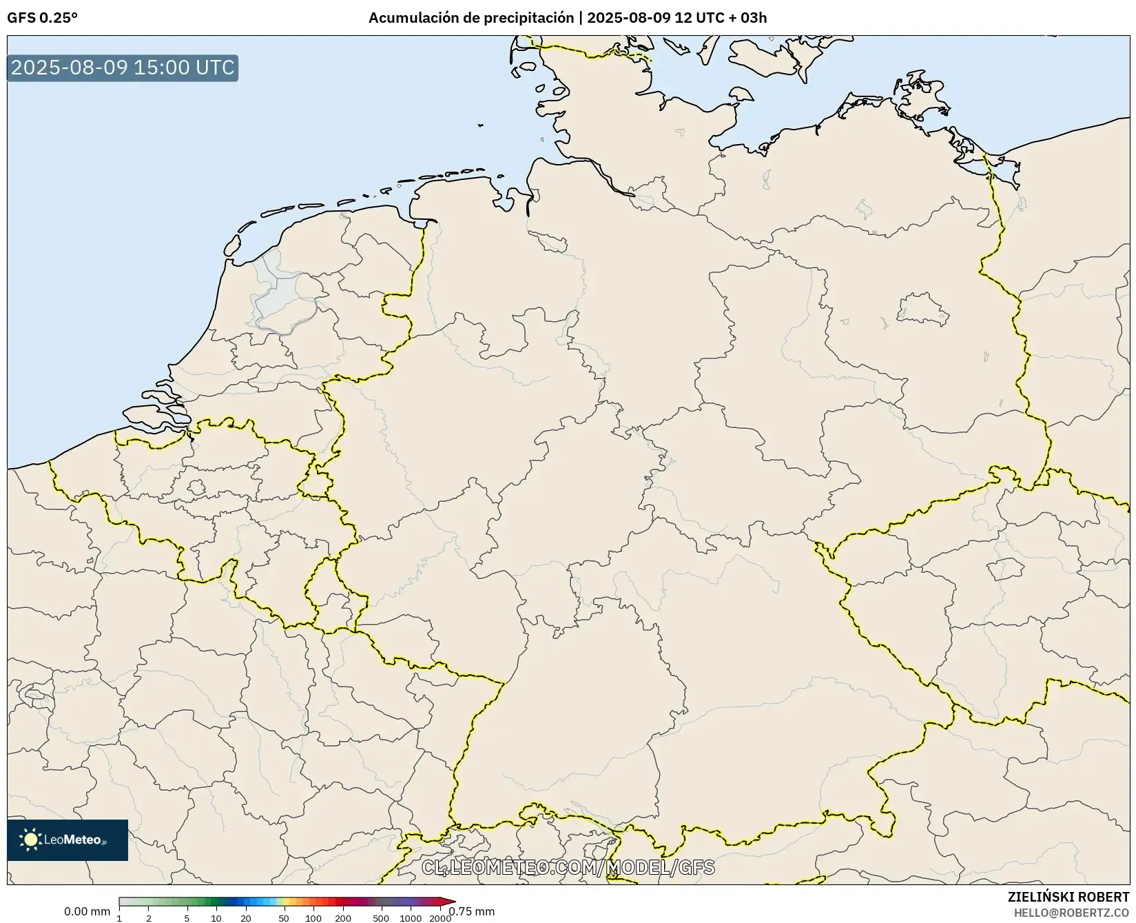 GFS model - Alemania, Acumulación de precipitación GFS model - Alemania, Acumulación de precipitación
