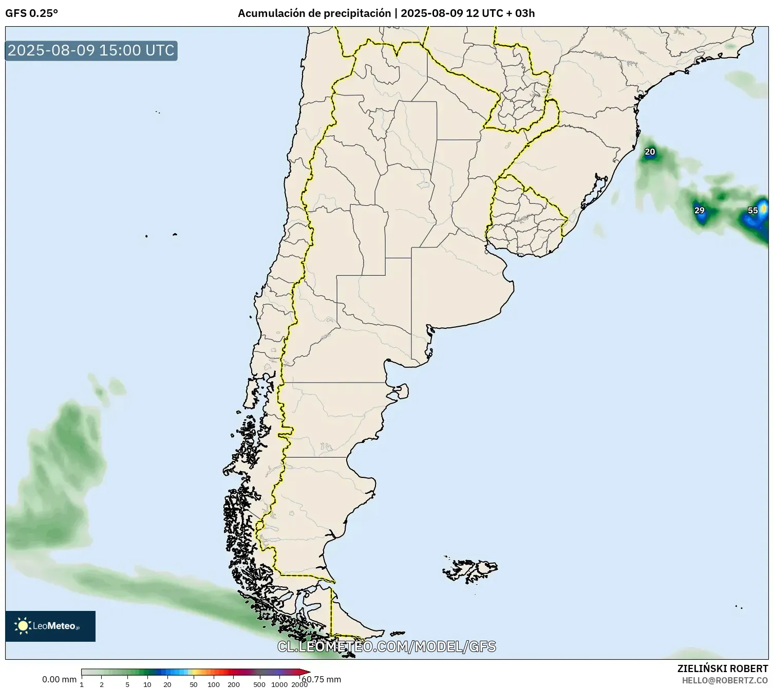 GFS model - Argentina, Acumulación de precipitación GFS model - Argentina, Acumulación de precipitación