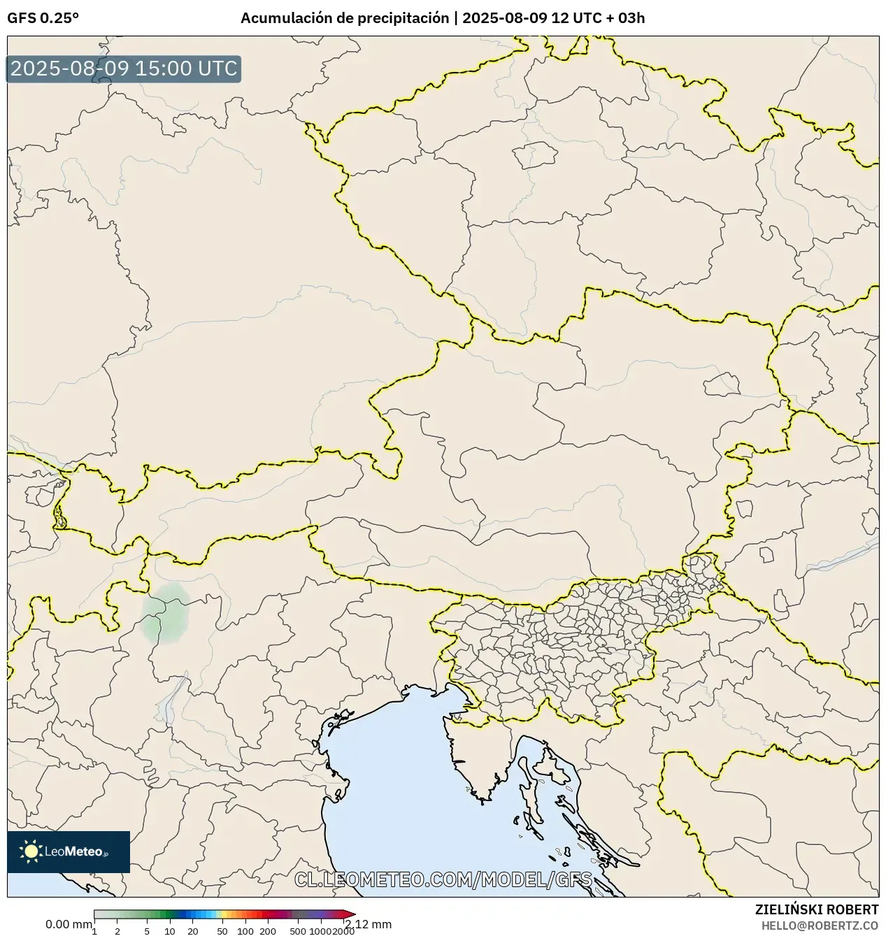 GFS model - Austria, Acumulación de precipitación GFS model - Austria, Acumulación de precipitación
