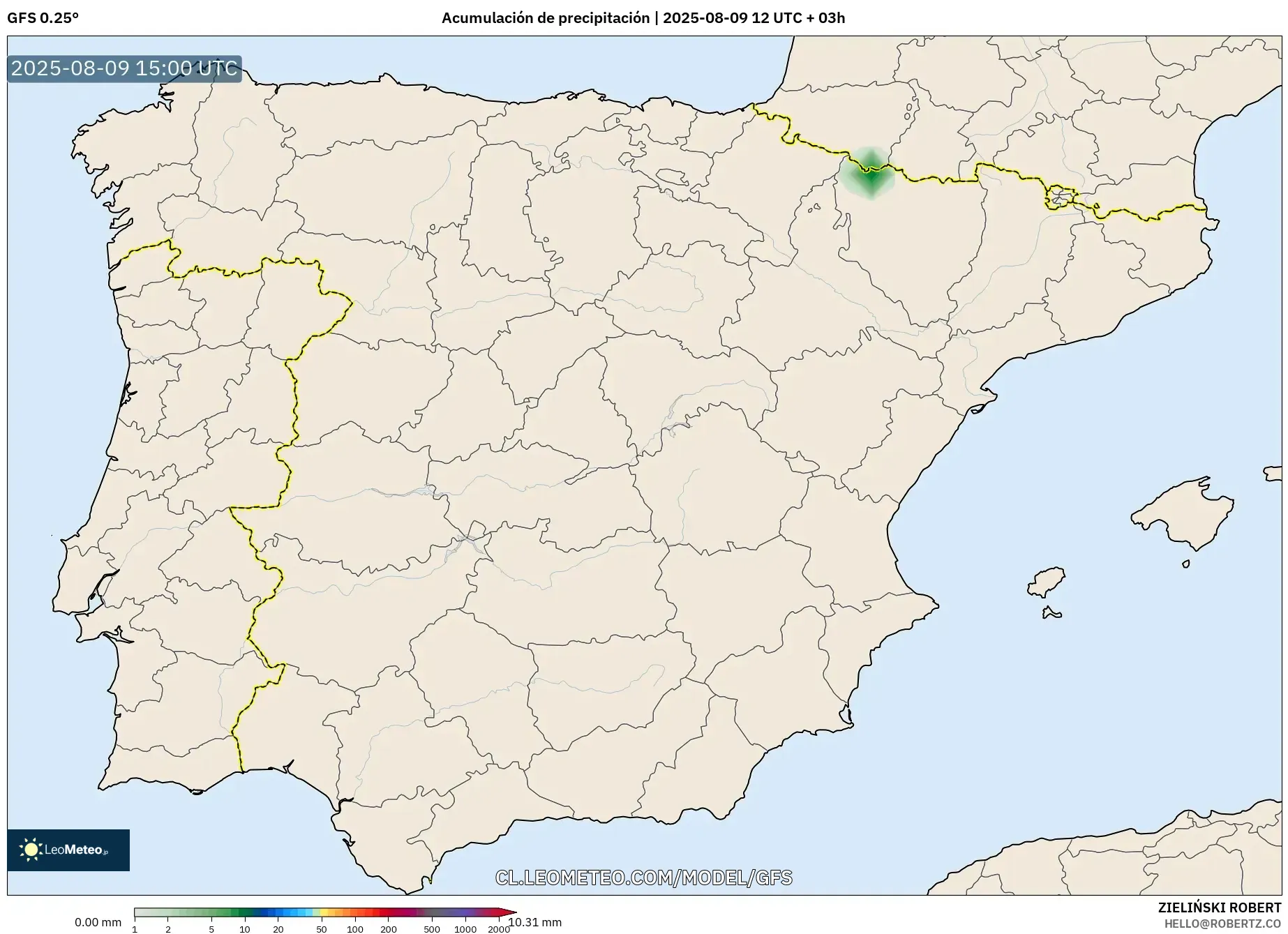 GFS model - España, Acumulación de precipitación GFS model - España, Acumulación de precipitación