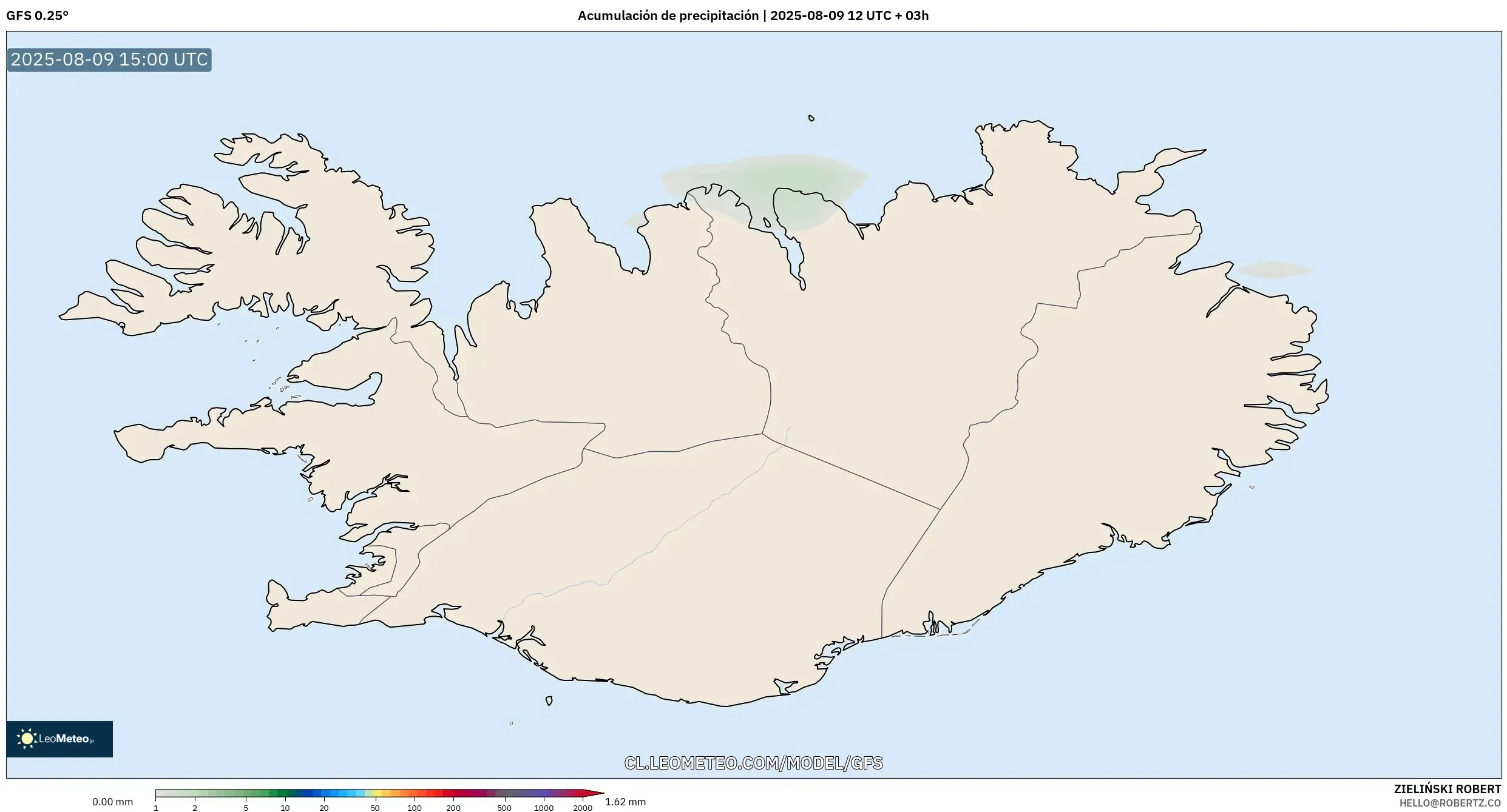 GFS model - Islandia, Acumulación de precipitación