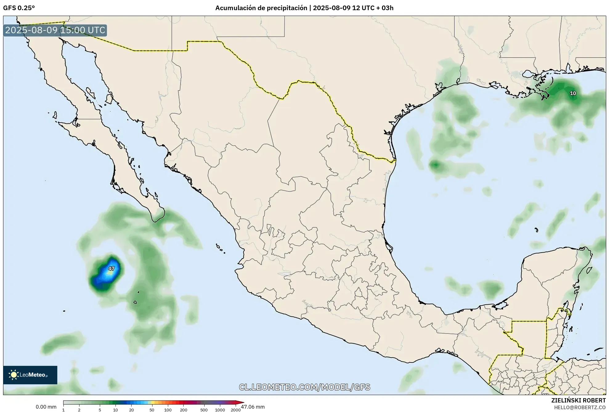 GFS model - México, Acumulación de precipitación GFS model - México, Acumulación de precipitación