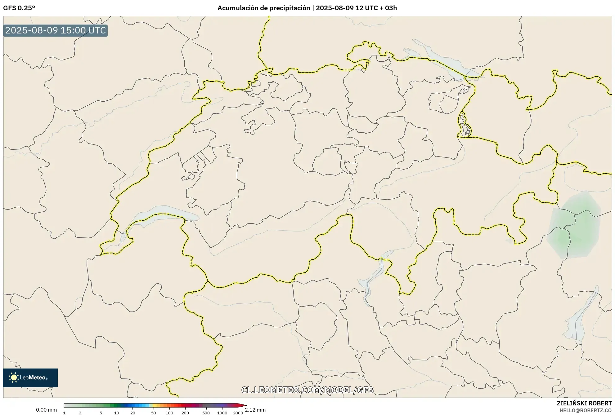 GFS model - Suiza, Acumulación de precipitación GFS model - Suiza, Acumulación de precipitación