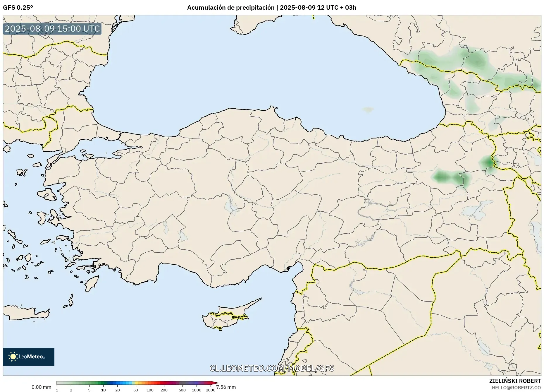 GFS model - Turquía, Acumulación de precipitación GFS model - Turquía, Acumulación de precipitación