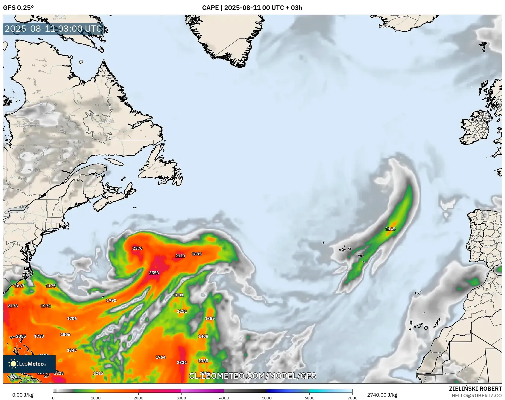 GFS model - Norte Atlántico, CAPE GFS model - Norte Atlántico, CAPE