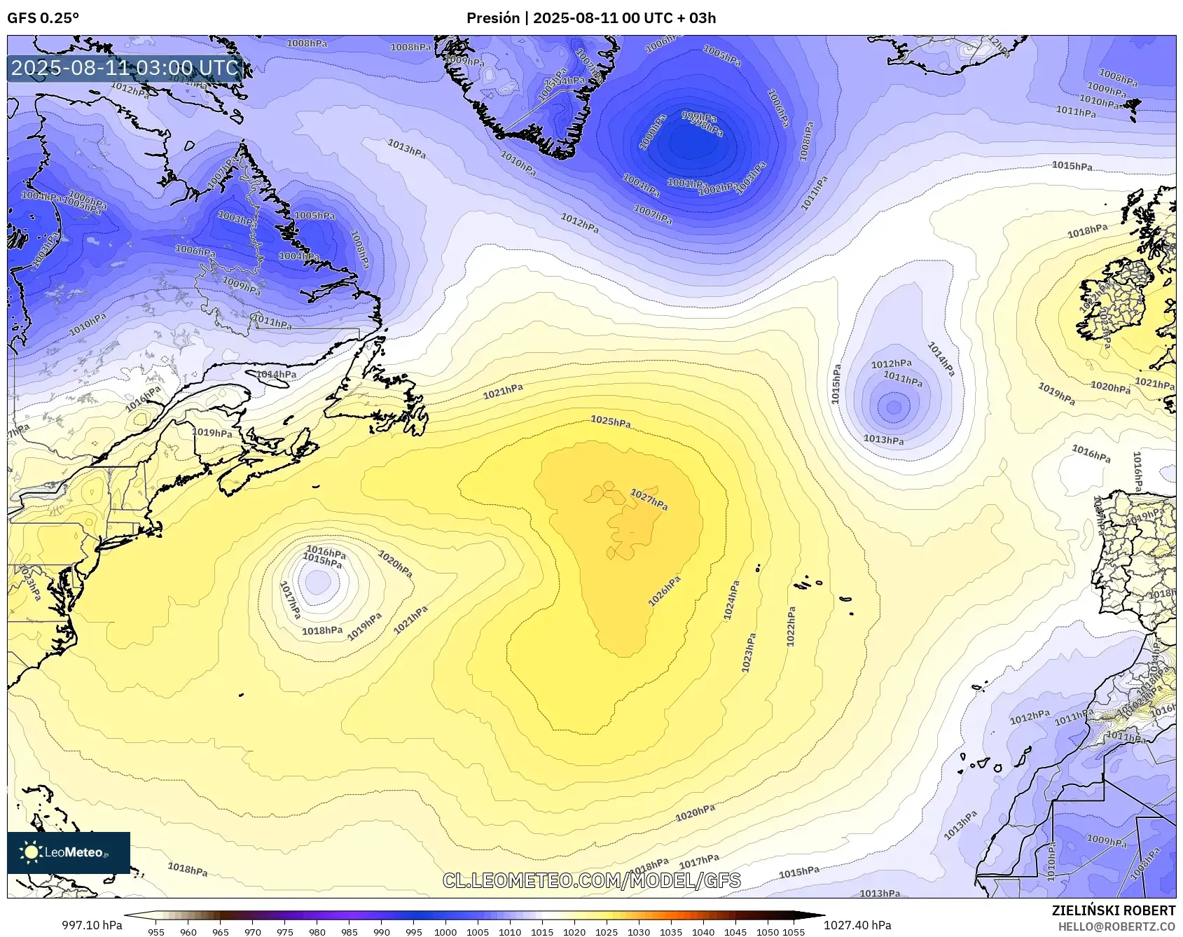 GFS model - Norte Atlántico, Presión GFS model - Norte Atlántico, Presión