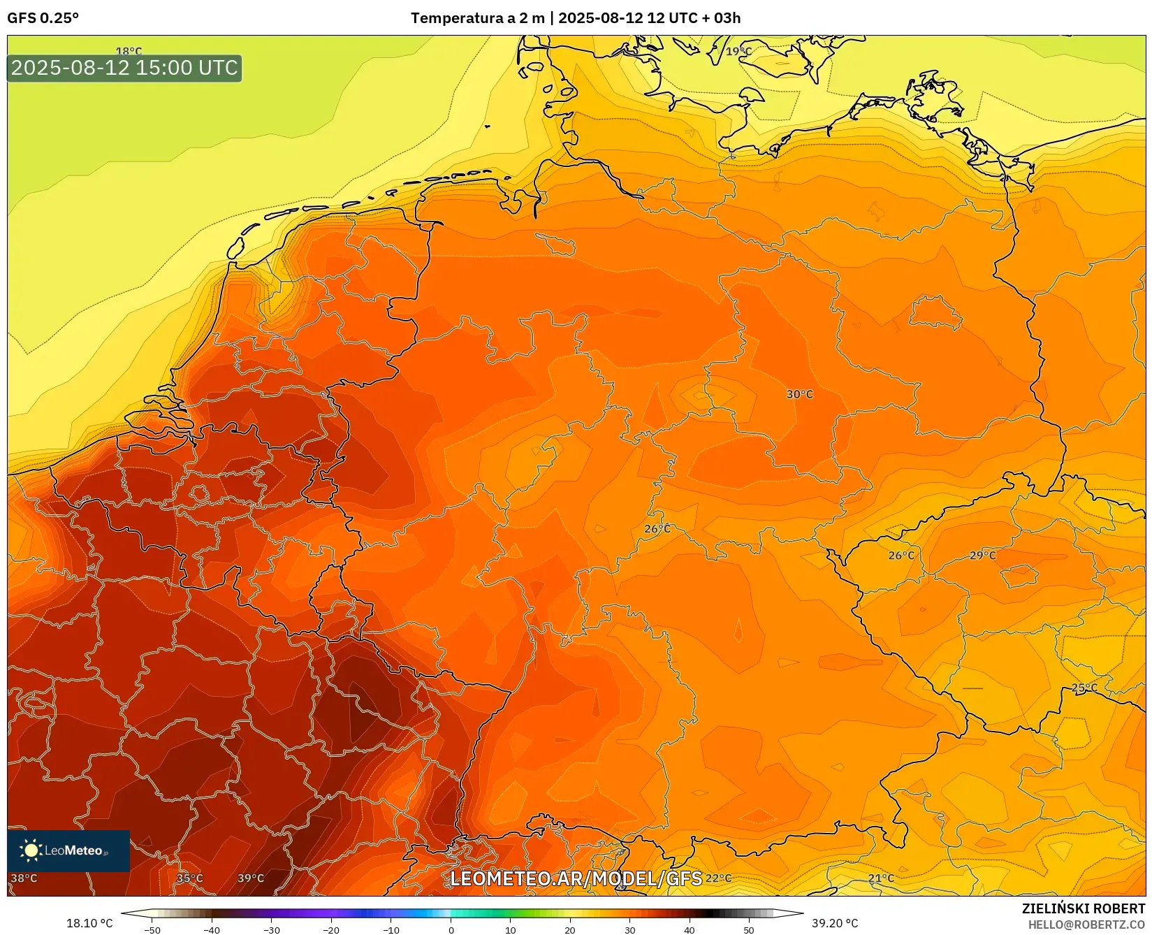 GFS model - Alemania, Temperatura a 2 m GFS model - Alemania, Temperatura a 2 m