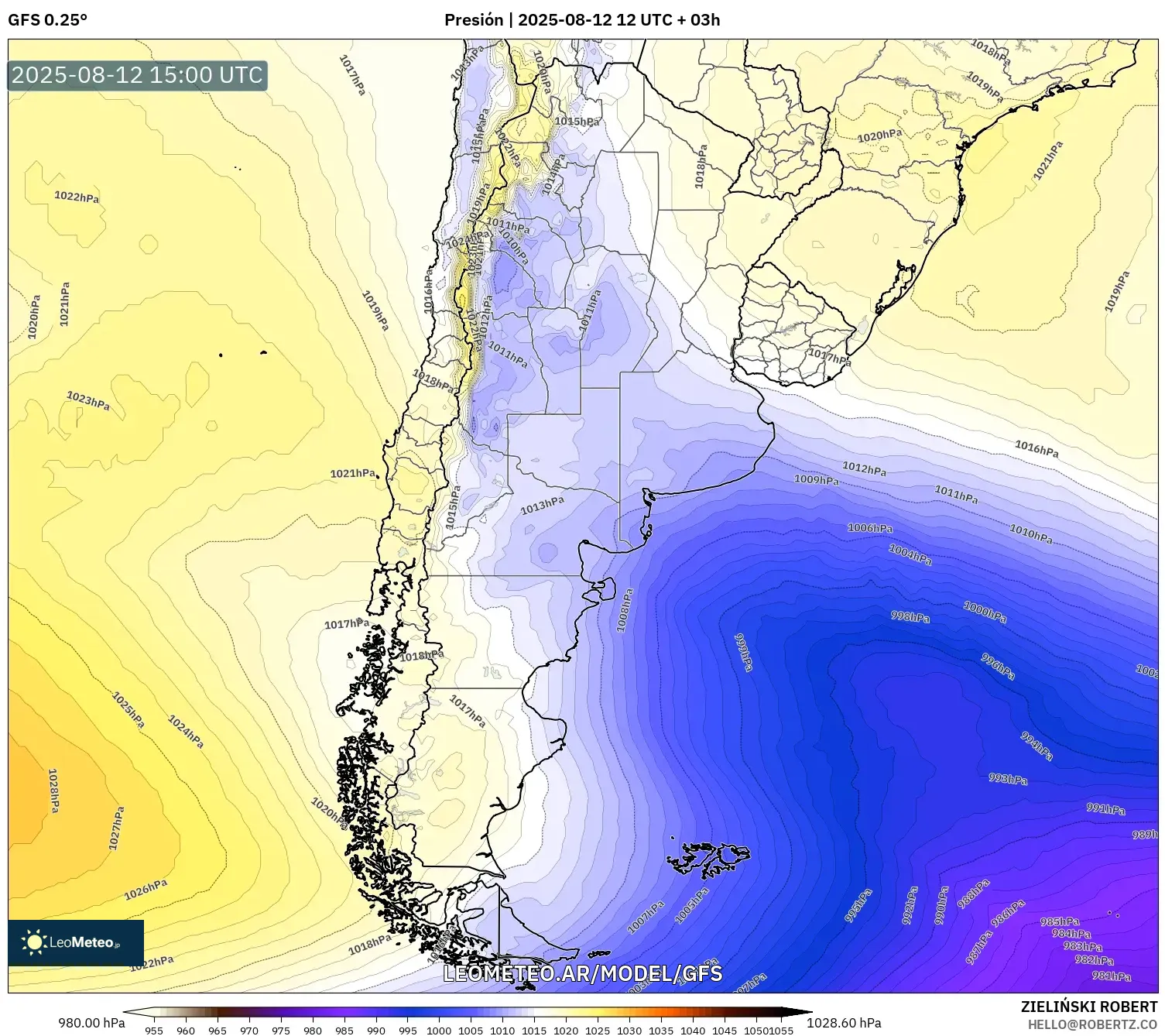 GFS model - Argentina, Presión GFS model - Argentina, Presión