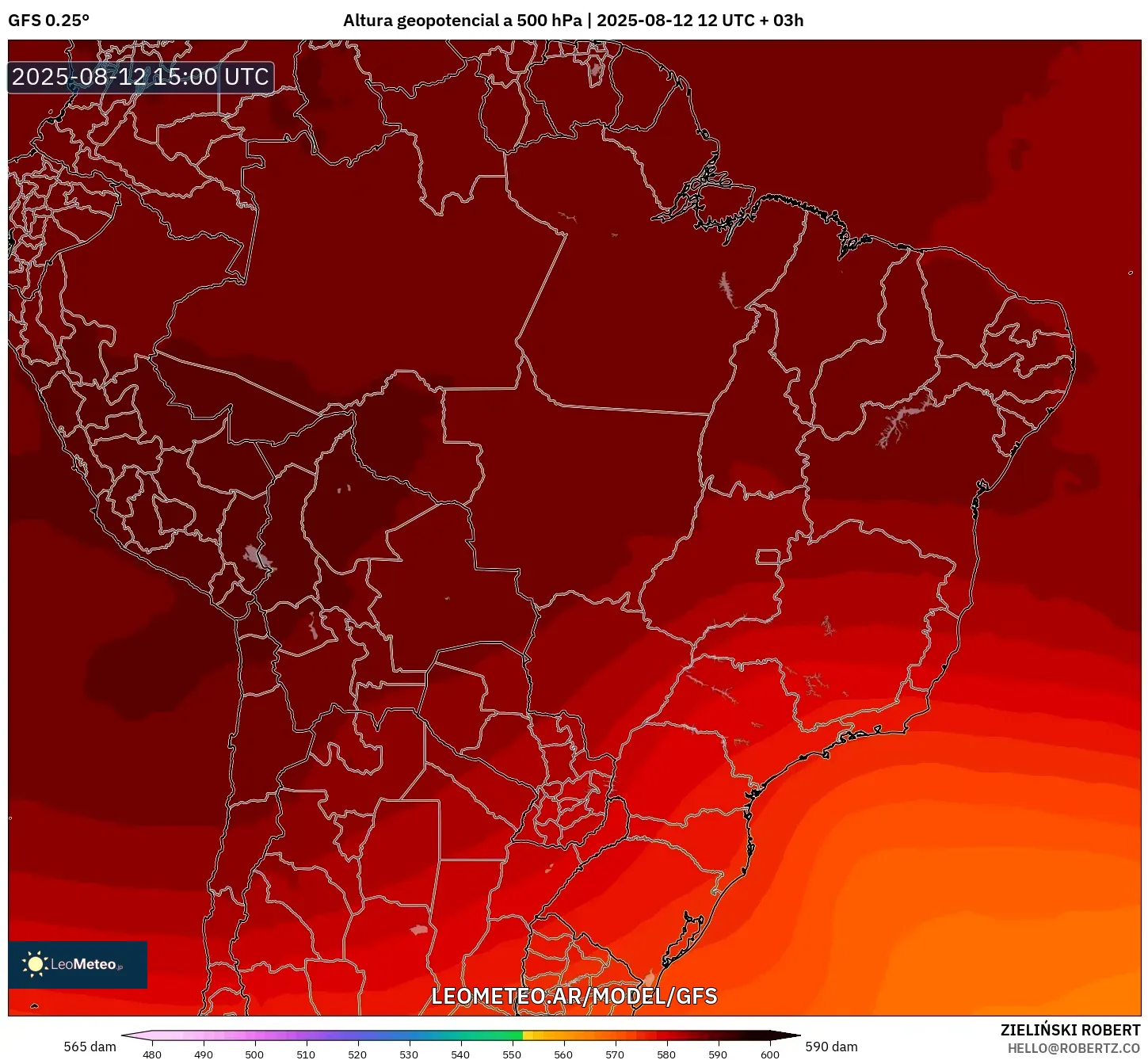GFS model - Brasil, Altura geopotencial a 500 hPa GFS model - Brasil, Altura geopotencial a 500 hPa