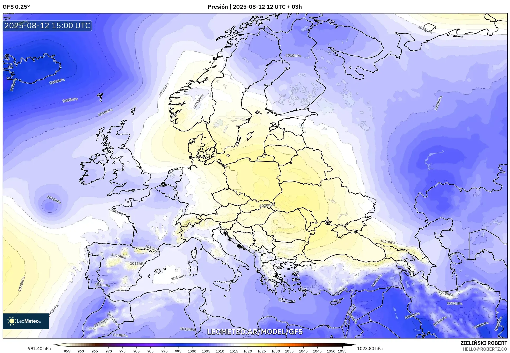 GFS model - Europa, Presión