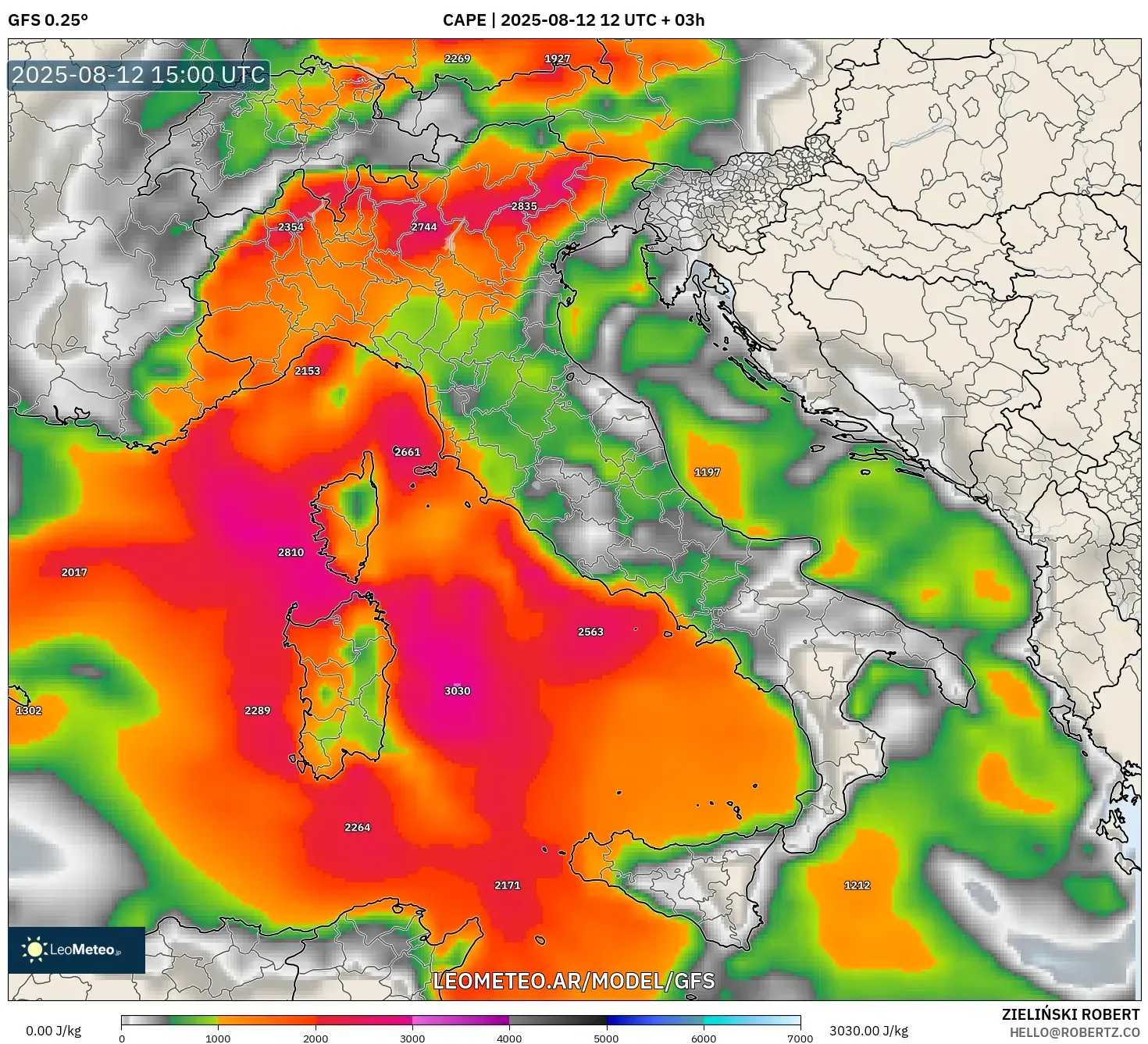 GFS model - Italia, CAPE
