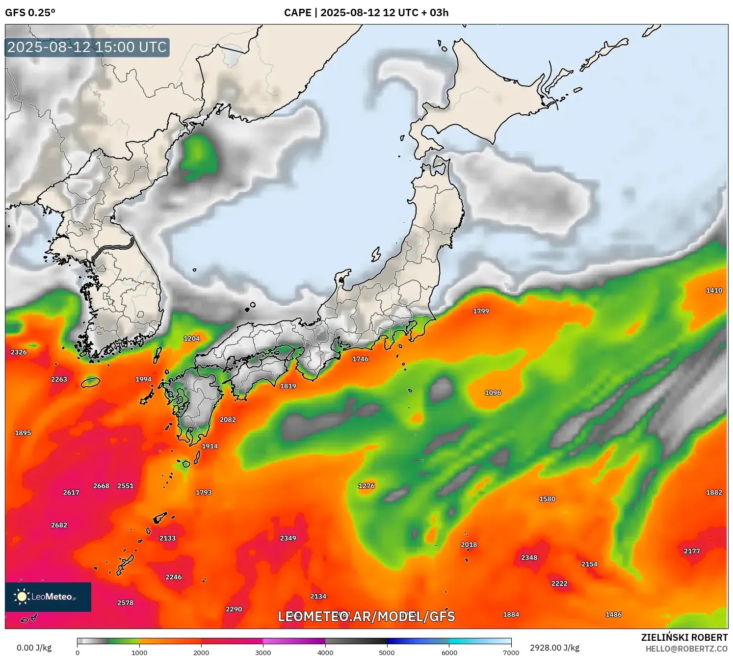 GFS model - Japón, CAPE
