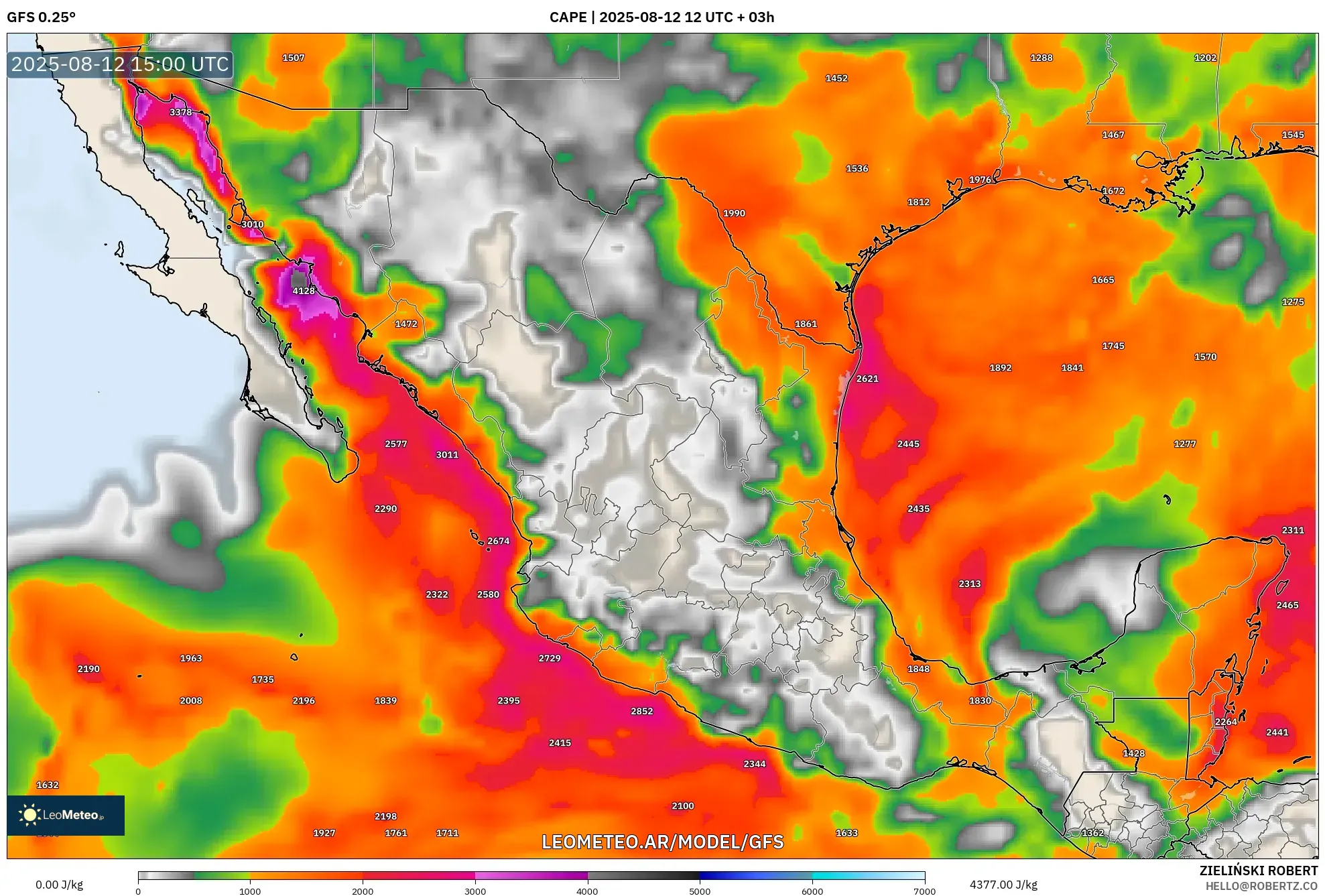 GFS model - México, CAPE GFS model - México, CAPE