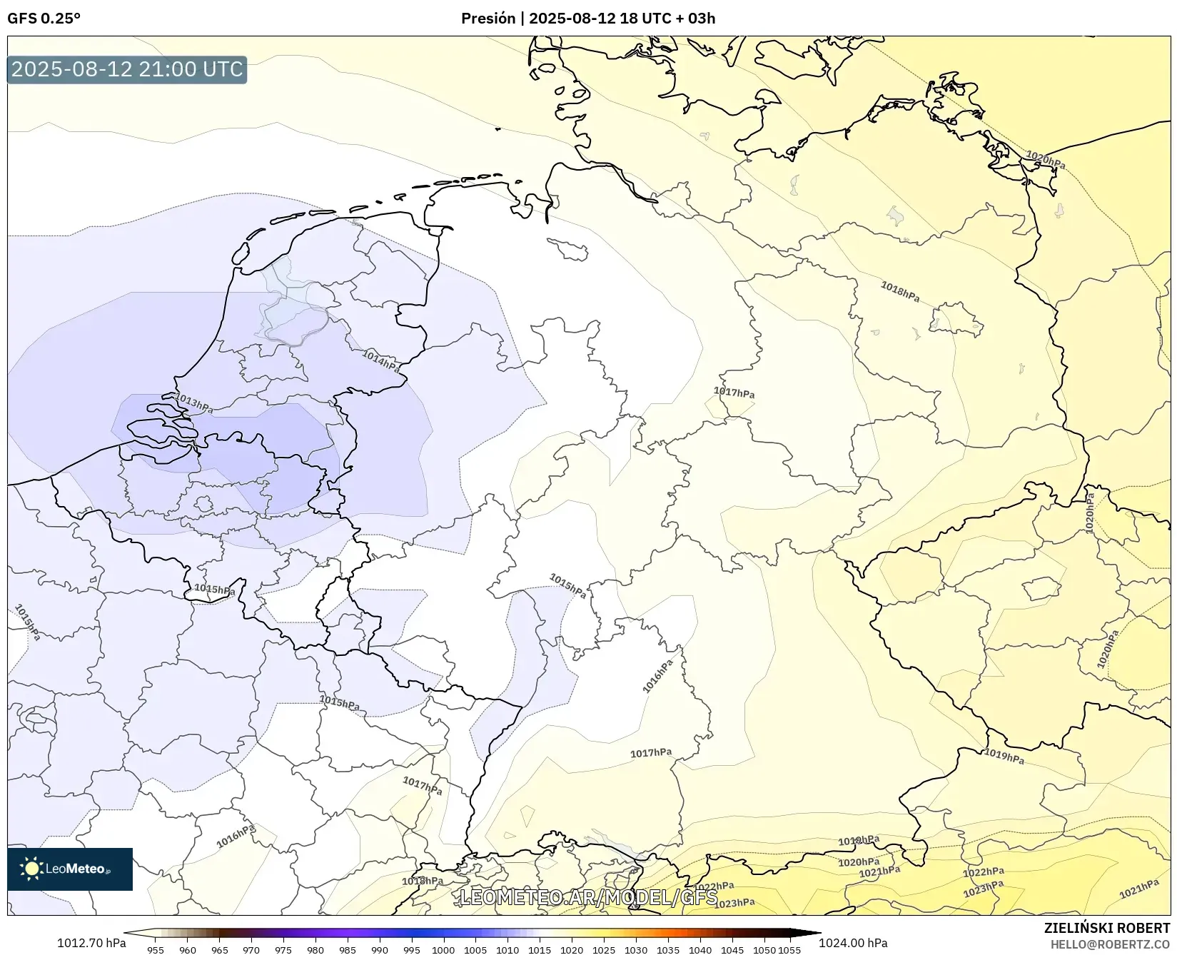 GFS model - Alemania, Presión GFS model - Alemania, Presión