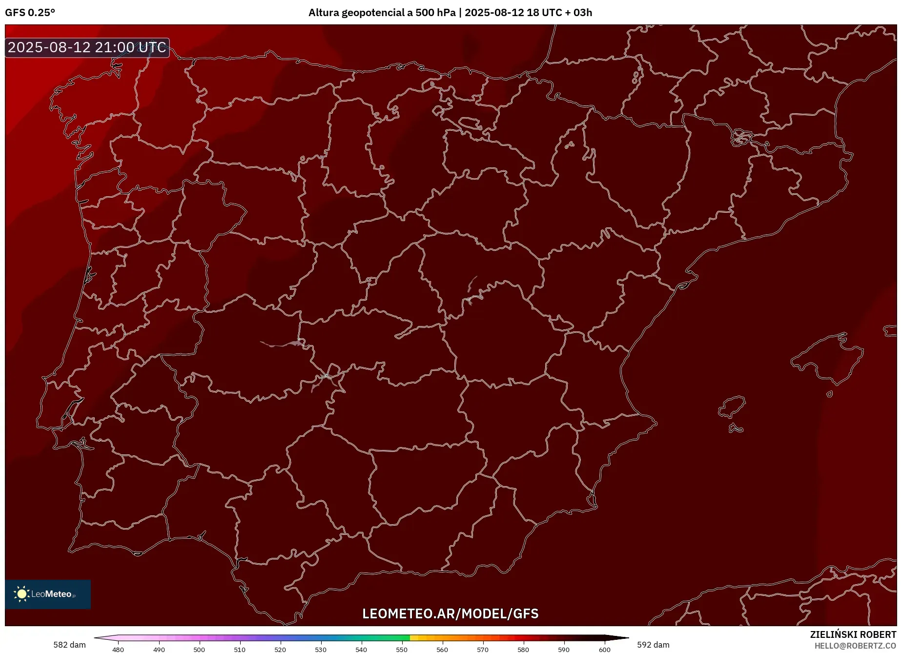 GFS model - España, Altura geopotencial a 500 hPa GFS model - España, Altura geopotencial a 500 hPa