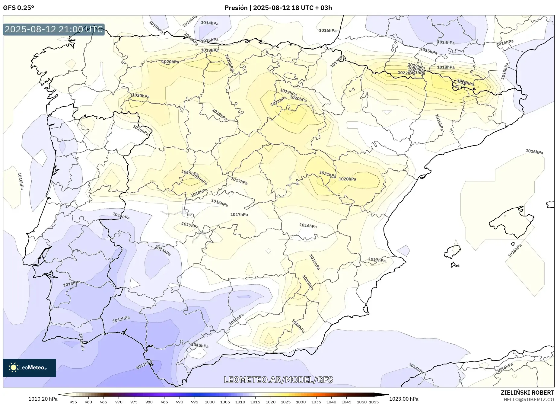 GFS model - España, Presión GFS model - España, Presión