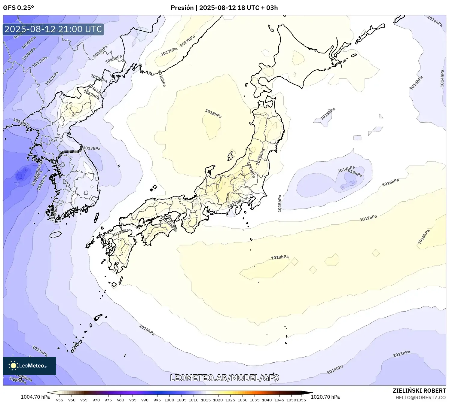 GFS model - Japón, Presión GFS model - Japón, Presión