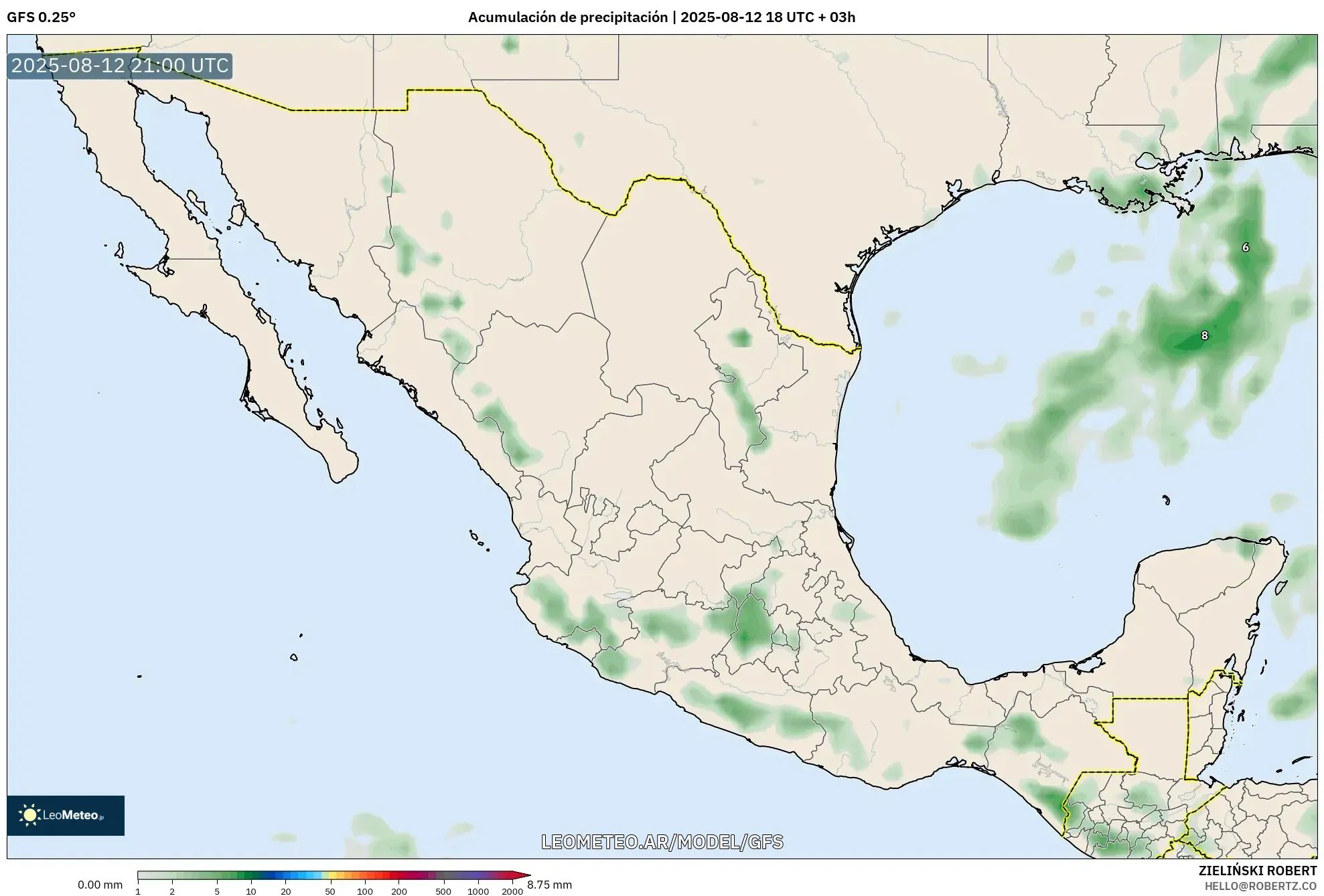GFS model - México, Acumulación de precipitación