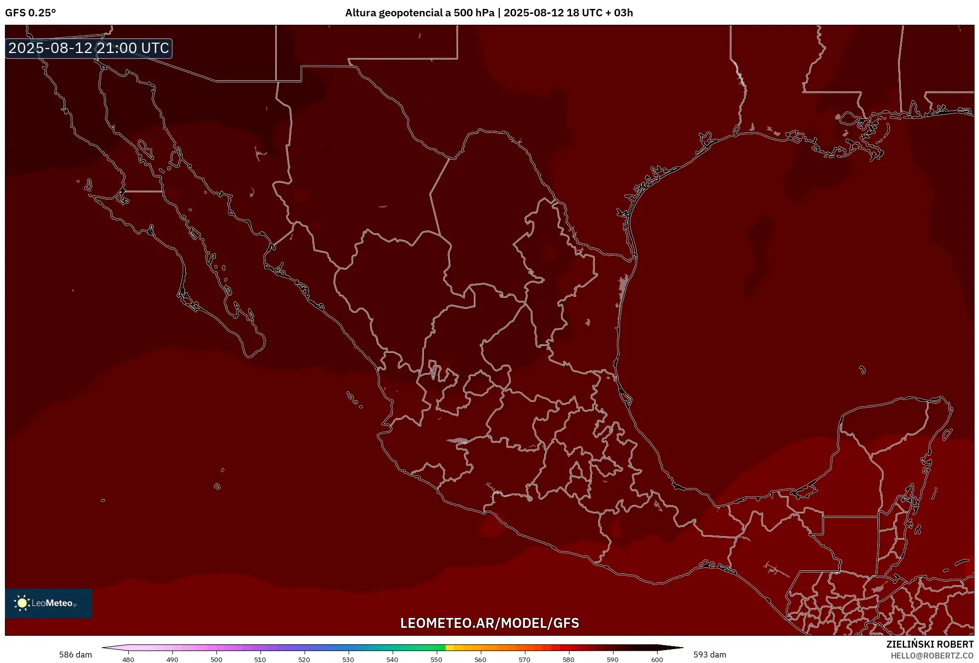 GFS model - México, Altura geopotencial a 500 hPa GFS model - México, Altura geopotencial a 500 hPa