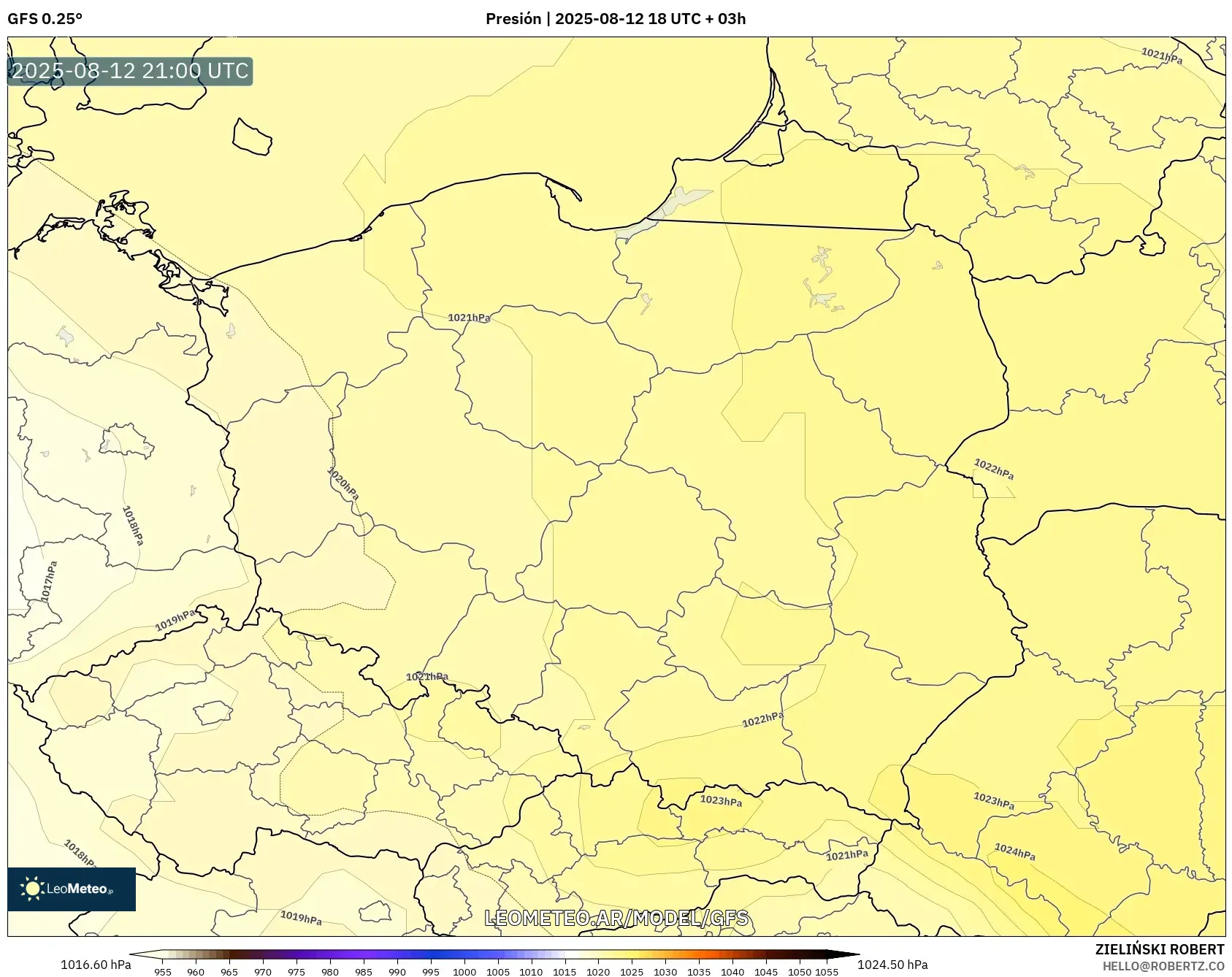 GFS model - Polonia, Presión GFS model - Polonia, Presión