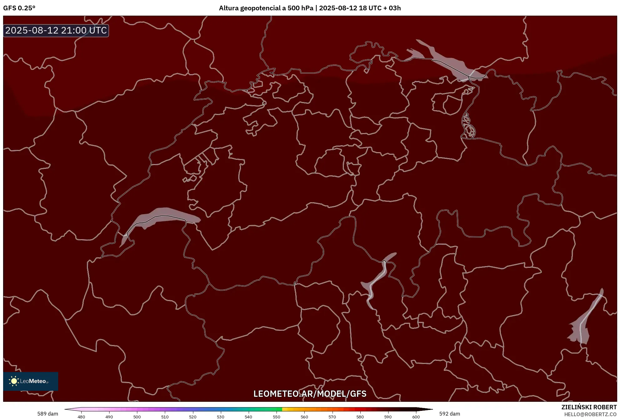 GFS model - Suiza, Altura geopotencial a 500 hPa GFS model - Suiza, Altura geopotencial a 500 hPa