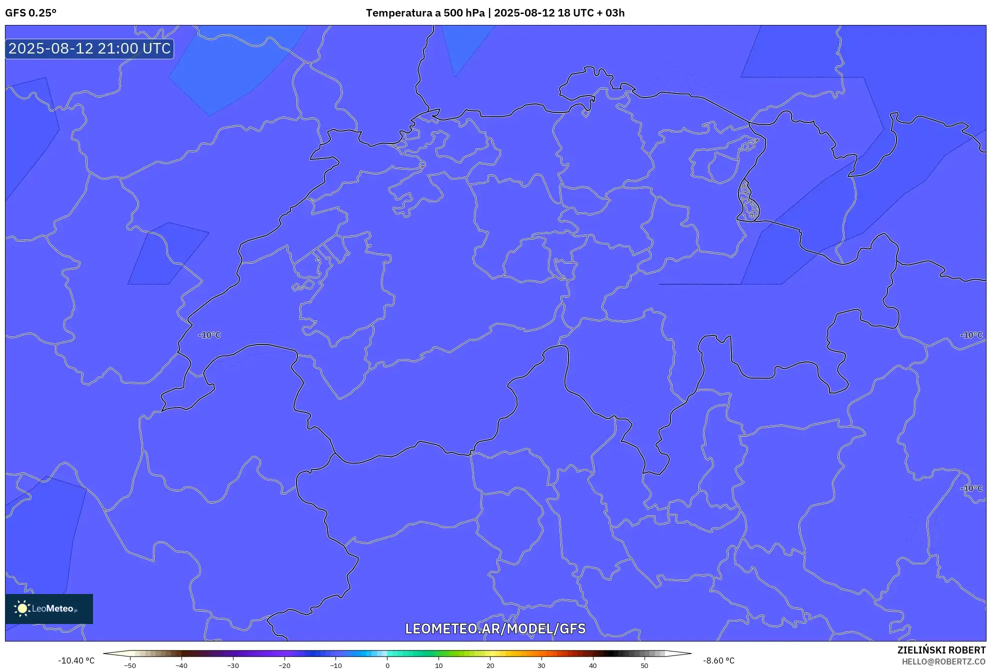 GFS model - Suiza, Temperatura a 500 hPa