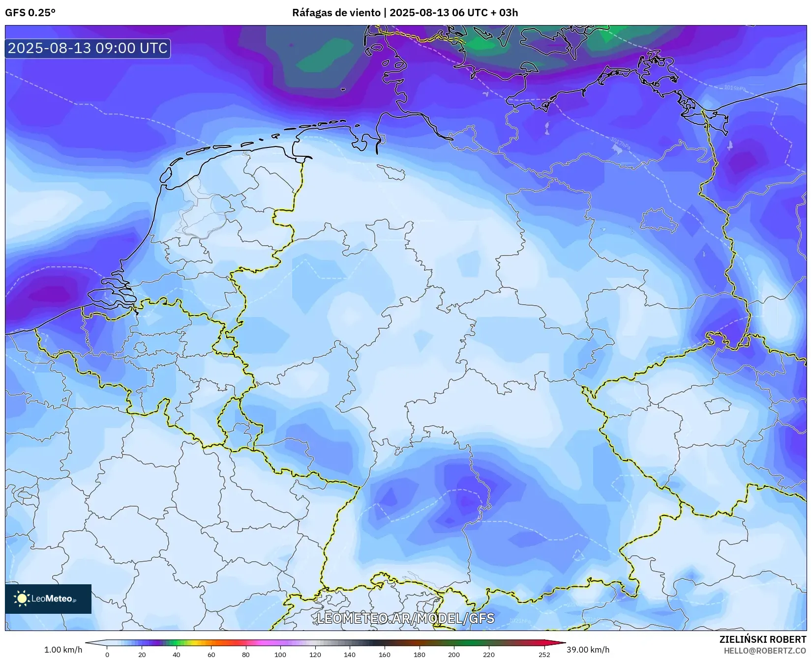 GFS model - Alemania, Ráfagas de viento