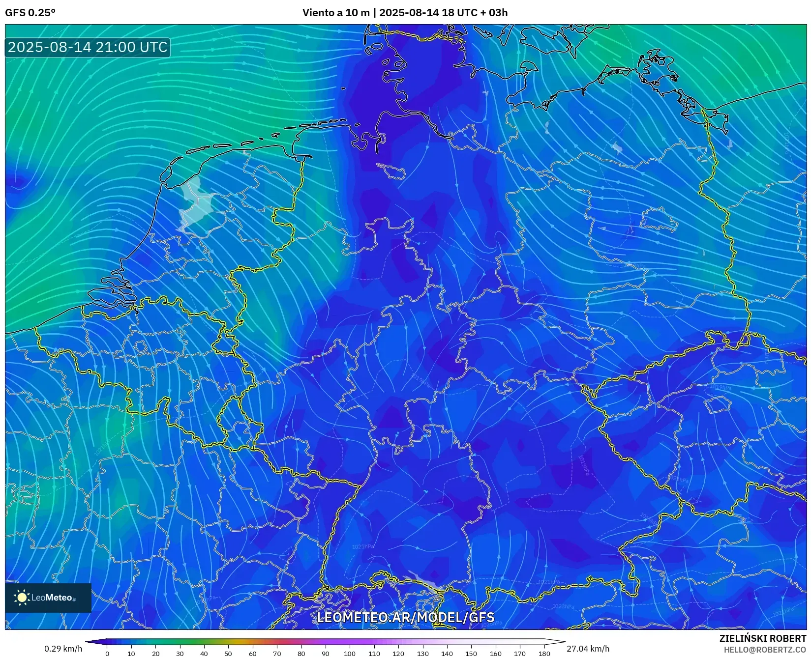 GFS model - Alemania, Viento a 10 m