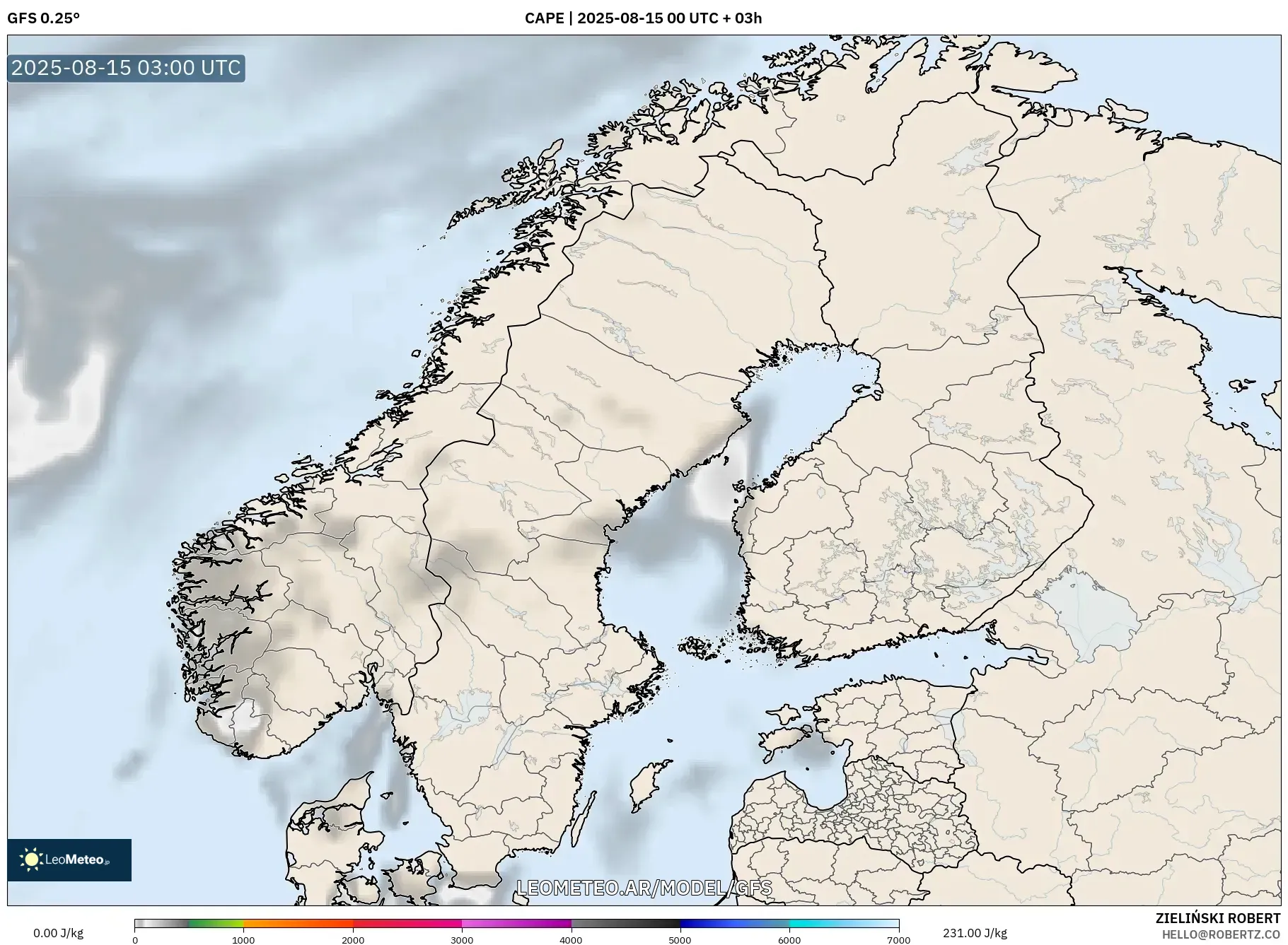 GFS model - Escandinavia, CAPE