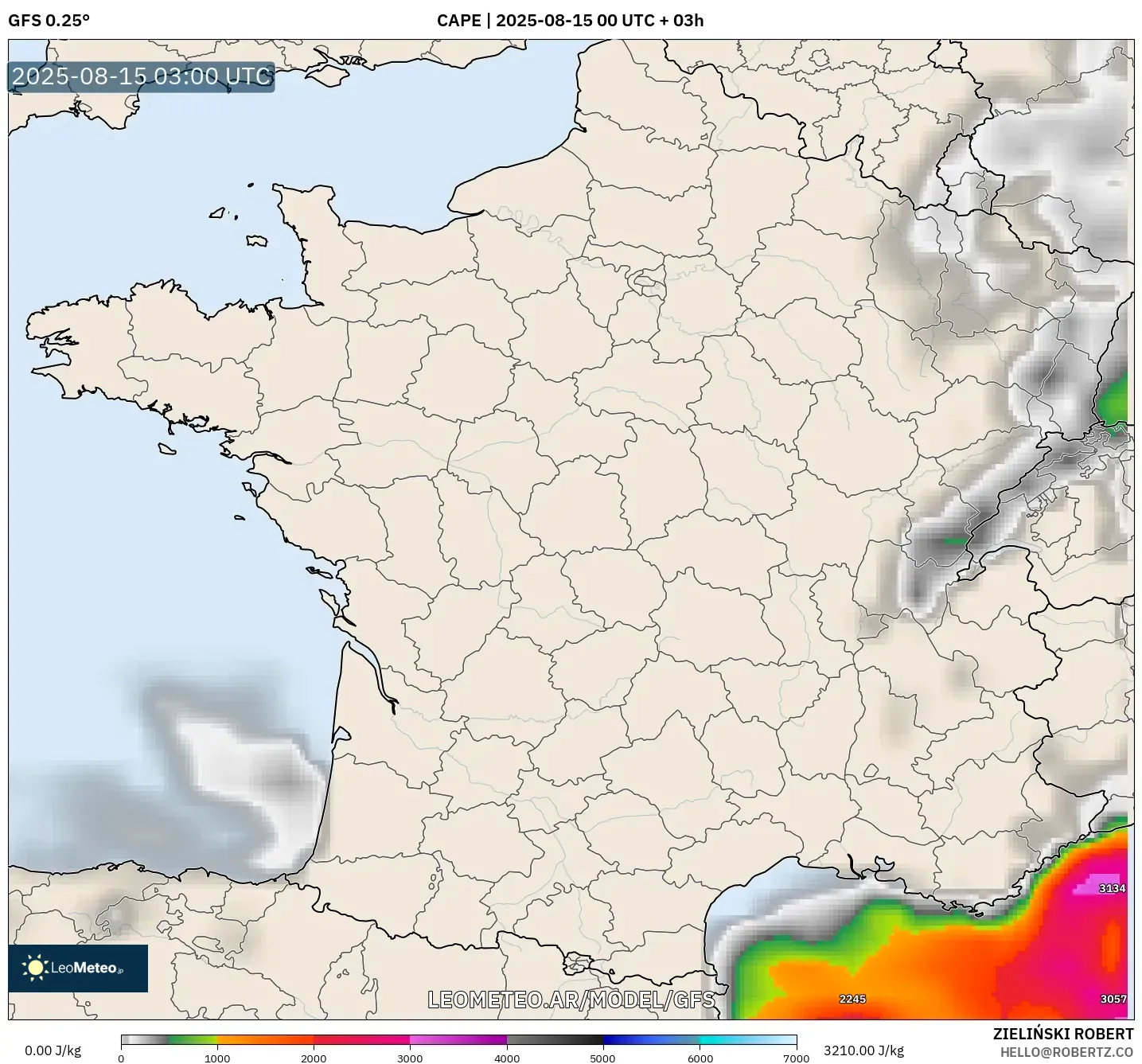 GFS model - Francia, CAPE