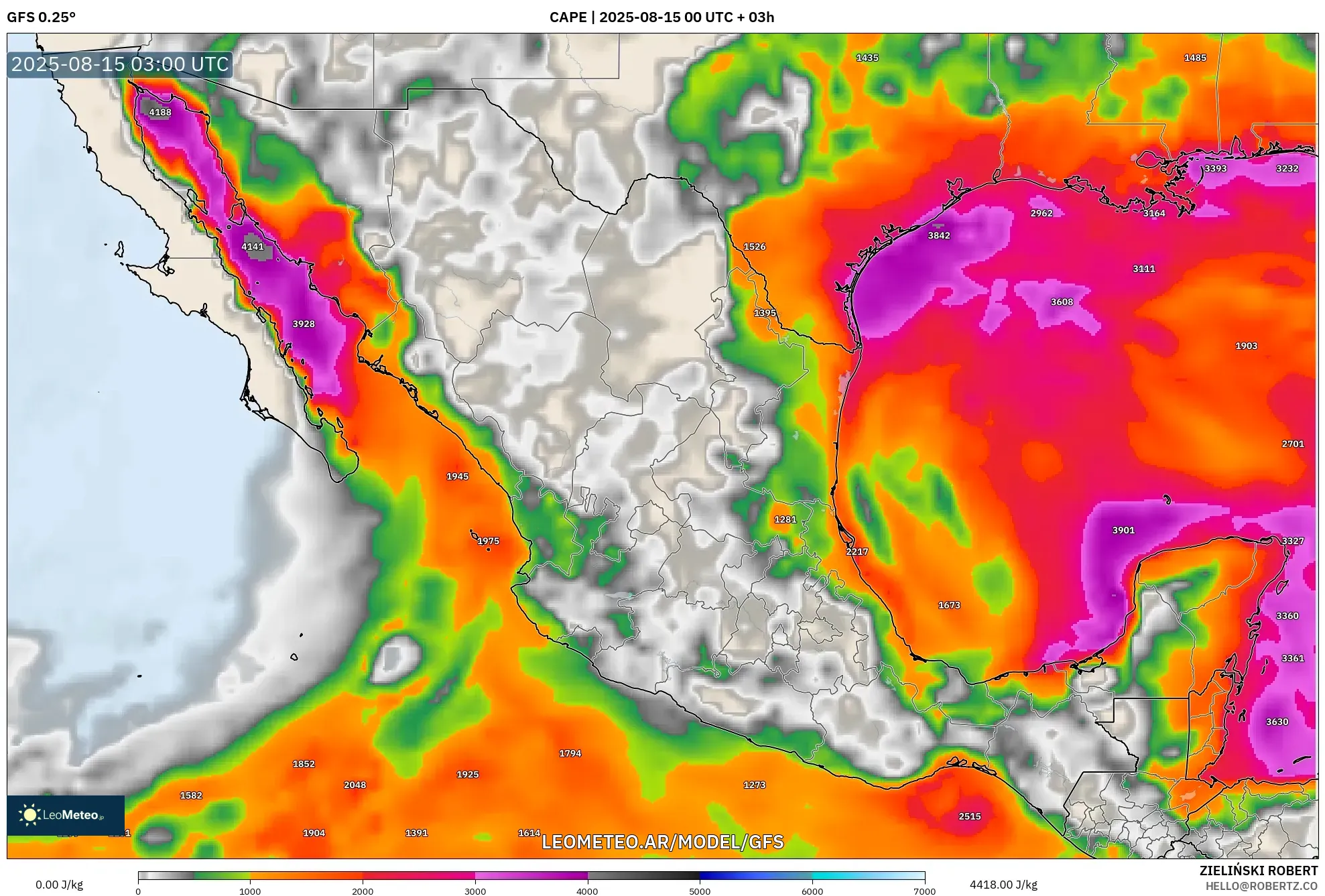 GFS model - México, CAPE