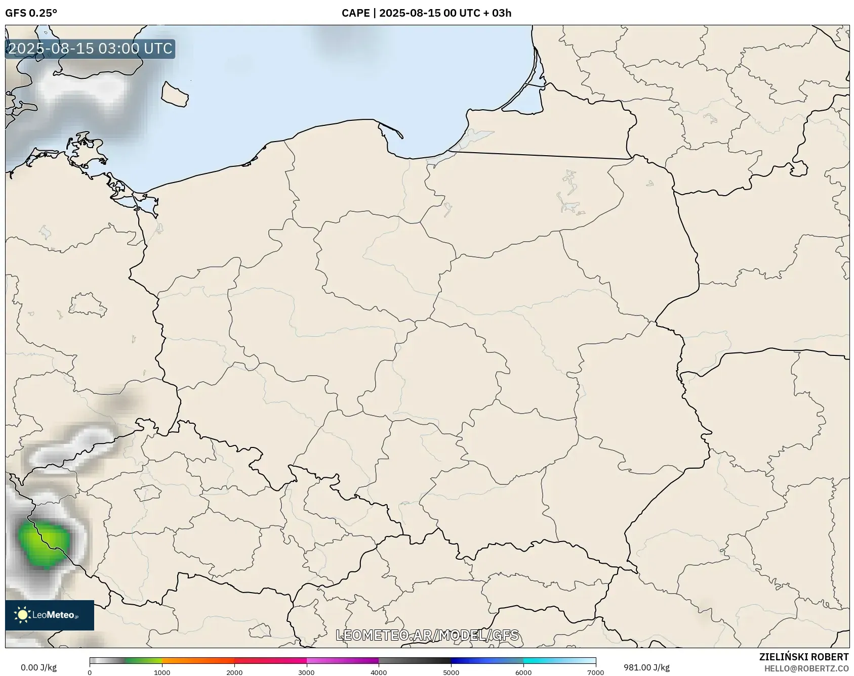 GFS model - Polonia, CAPE