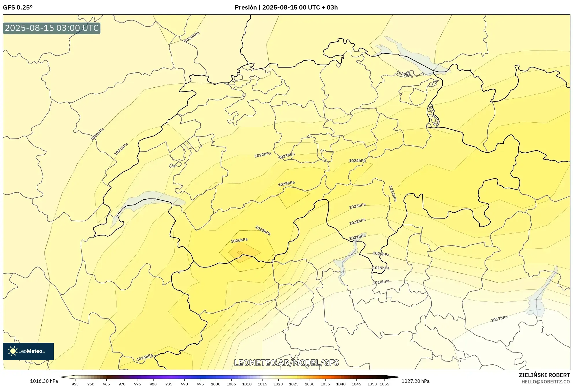 GFS model - Suiza, Presión