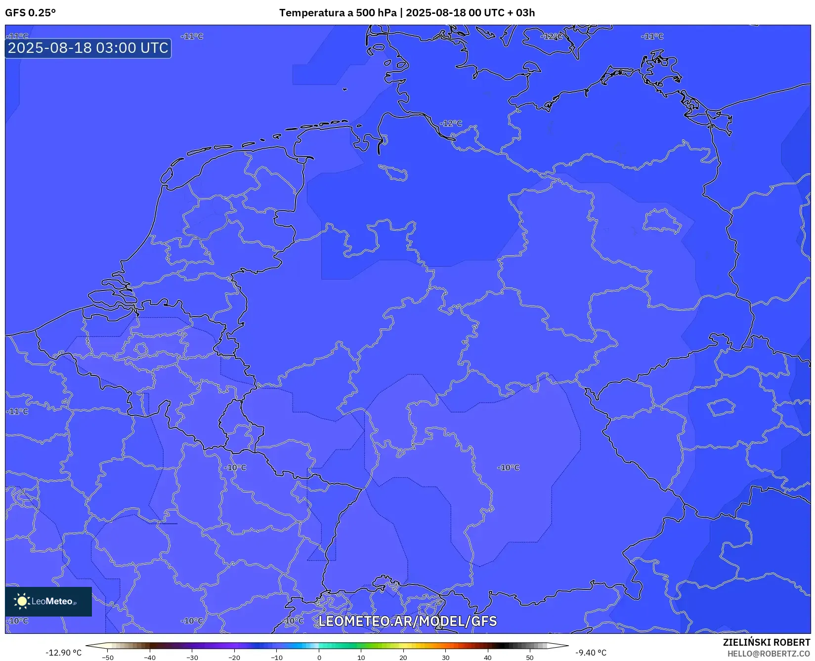 GFS model - Alemania, Temperatura a 500 hPa GFS model - Alemania, Temperatura a 500 hPa